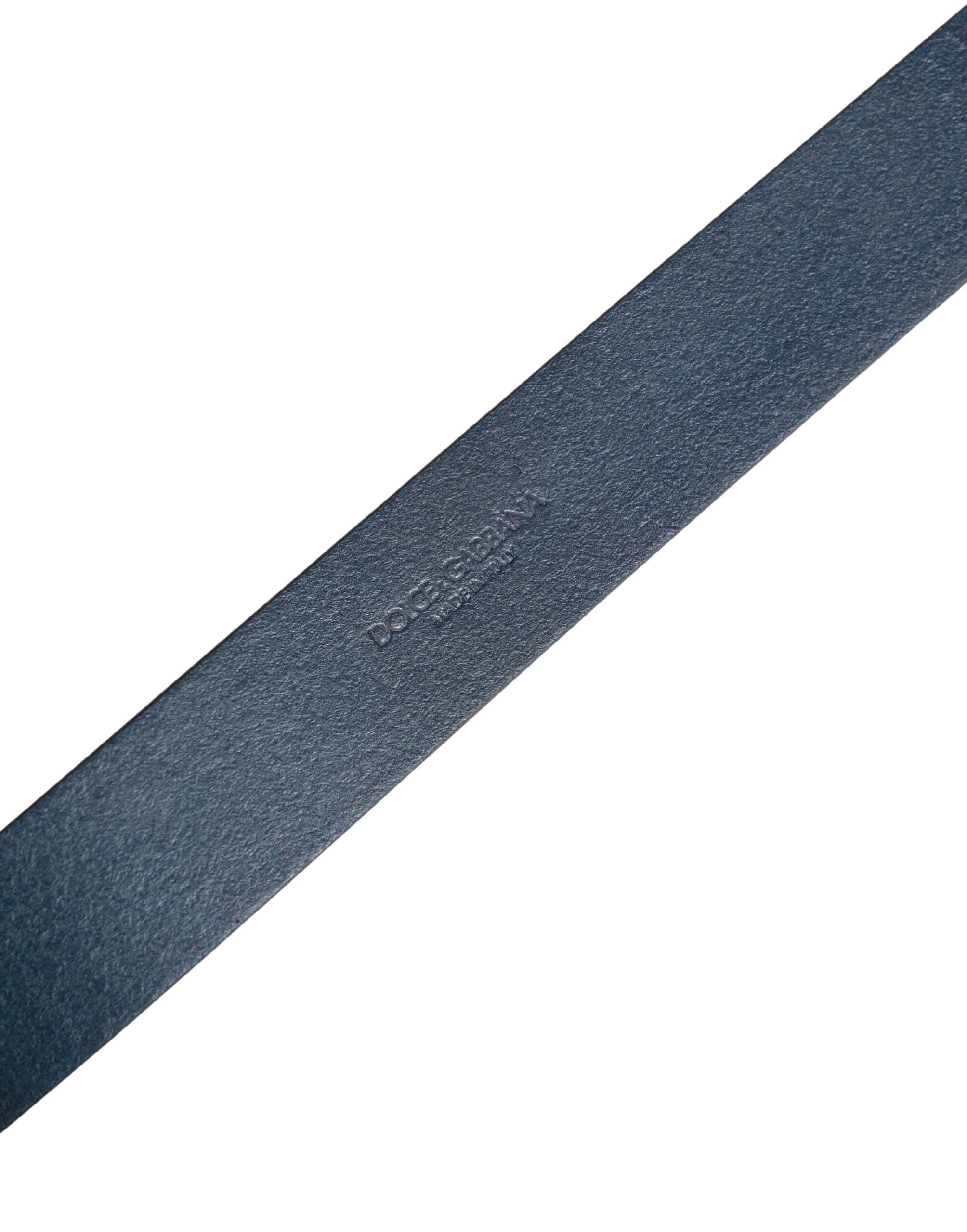 Dolce & Gabbana Blue Leather Logo Metal Buckle Men Belt