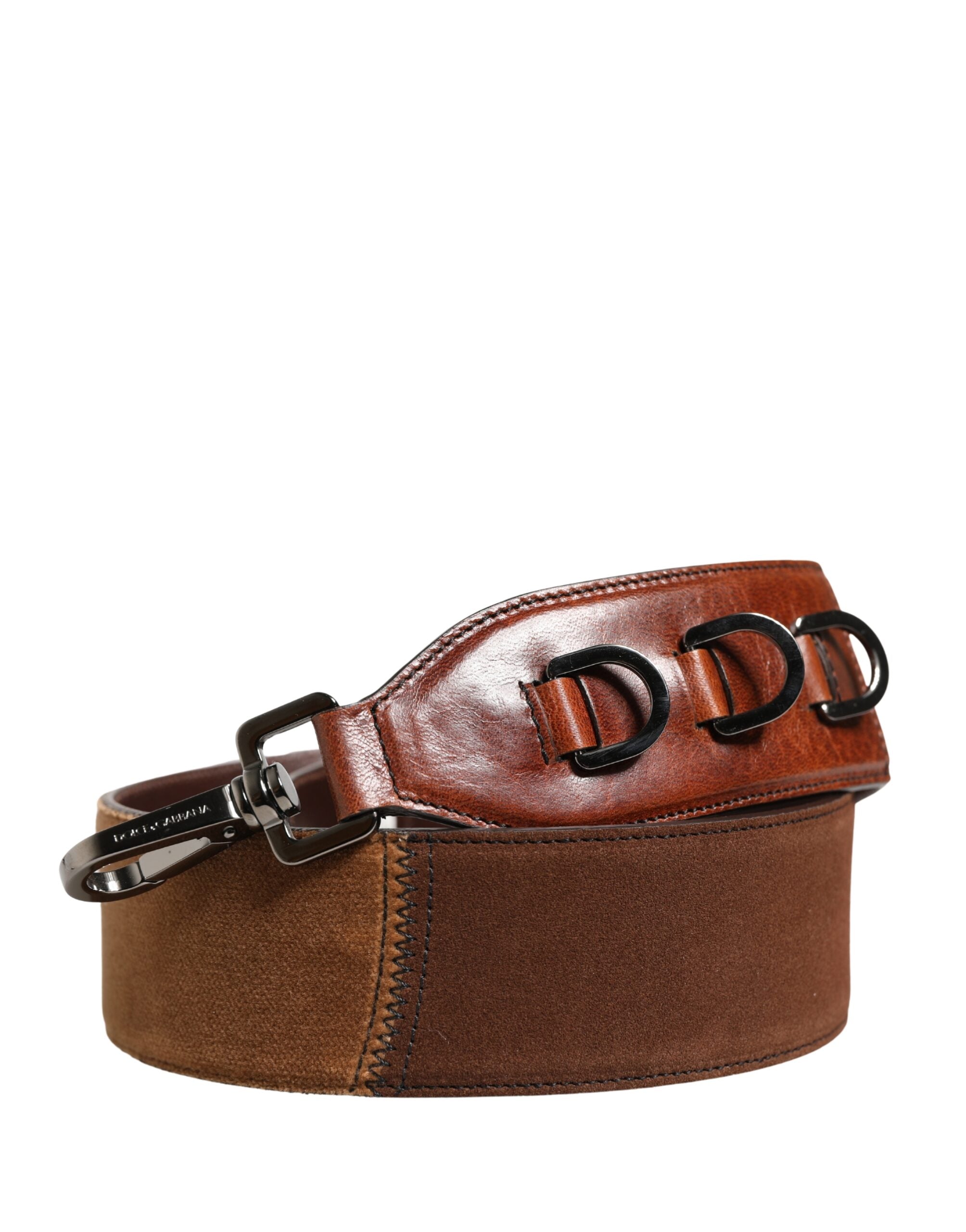 Sangle d’épaule en velours et cuir marron pour sac Dolce & Gabbana, accessoire élégant et robuste.