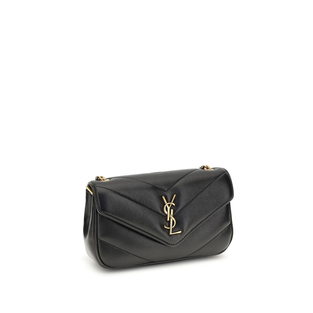 Sac à épaules noir Saint Laurent en agneau Ovis Aries, design élégant avec fini en cuir souple et détails modernes.