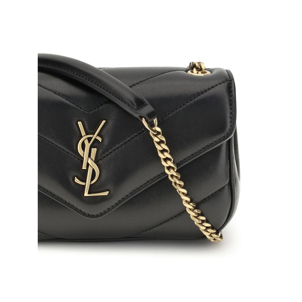 Sac à épaule Saint Laurent en cuir d'agneau noir Ovis Aries, élégant design avec détails sophistiqués.