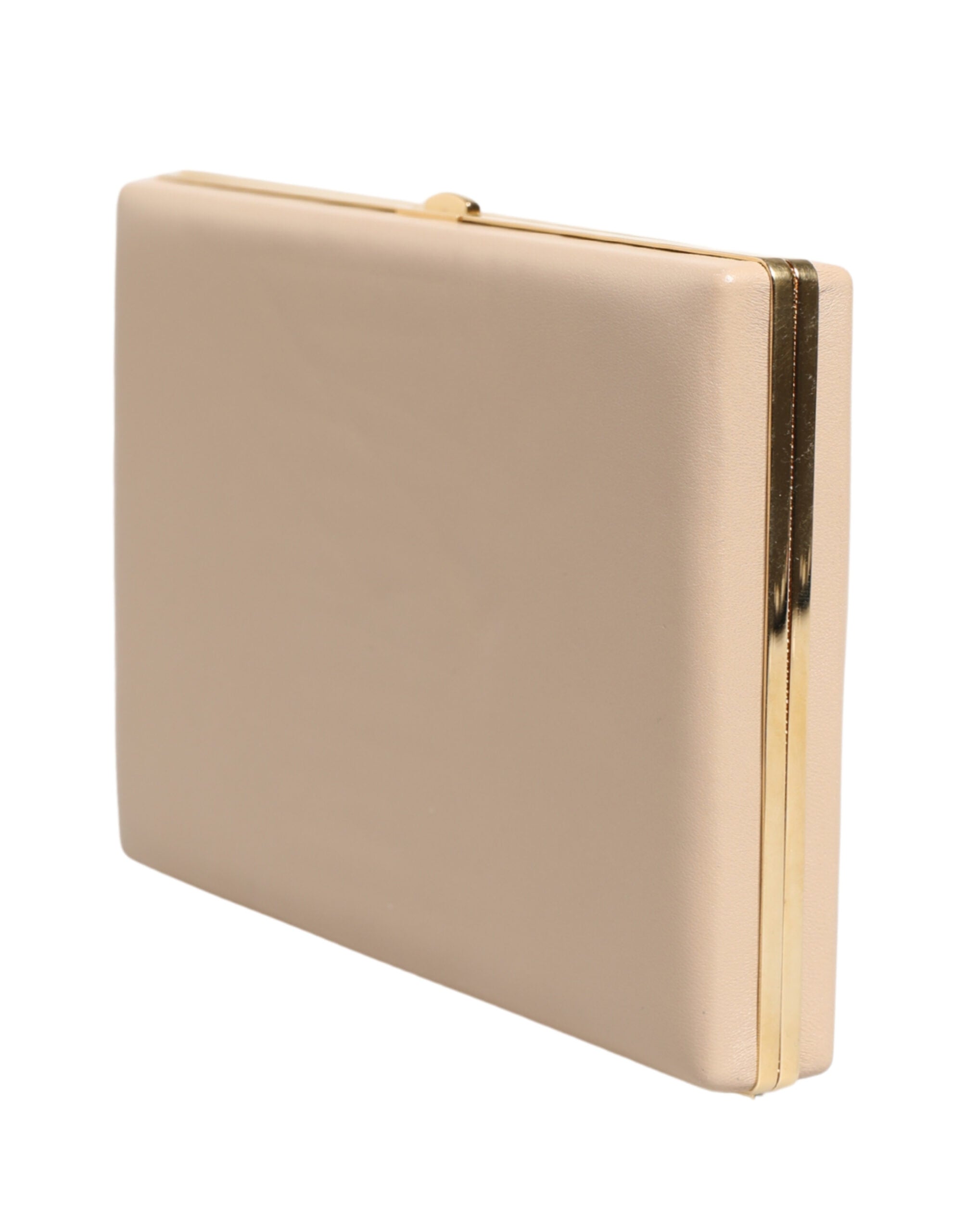 Sac clutch en cuir d'agneau beige Dolce & Gabbana pour femme, élégant sac de soirée à la main avec finition raffinée.