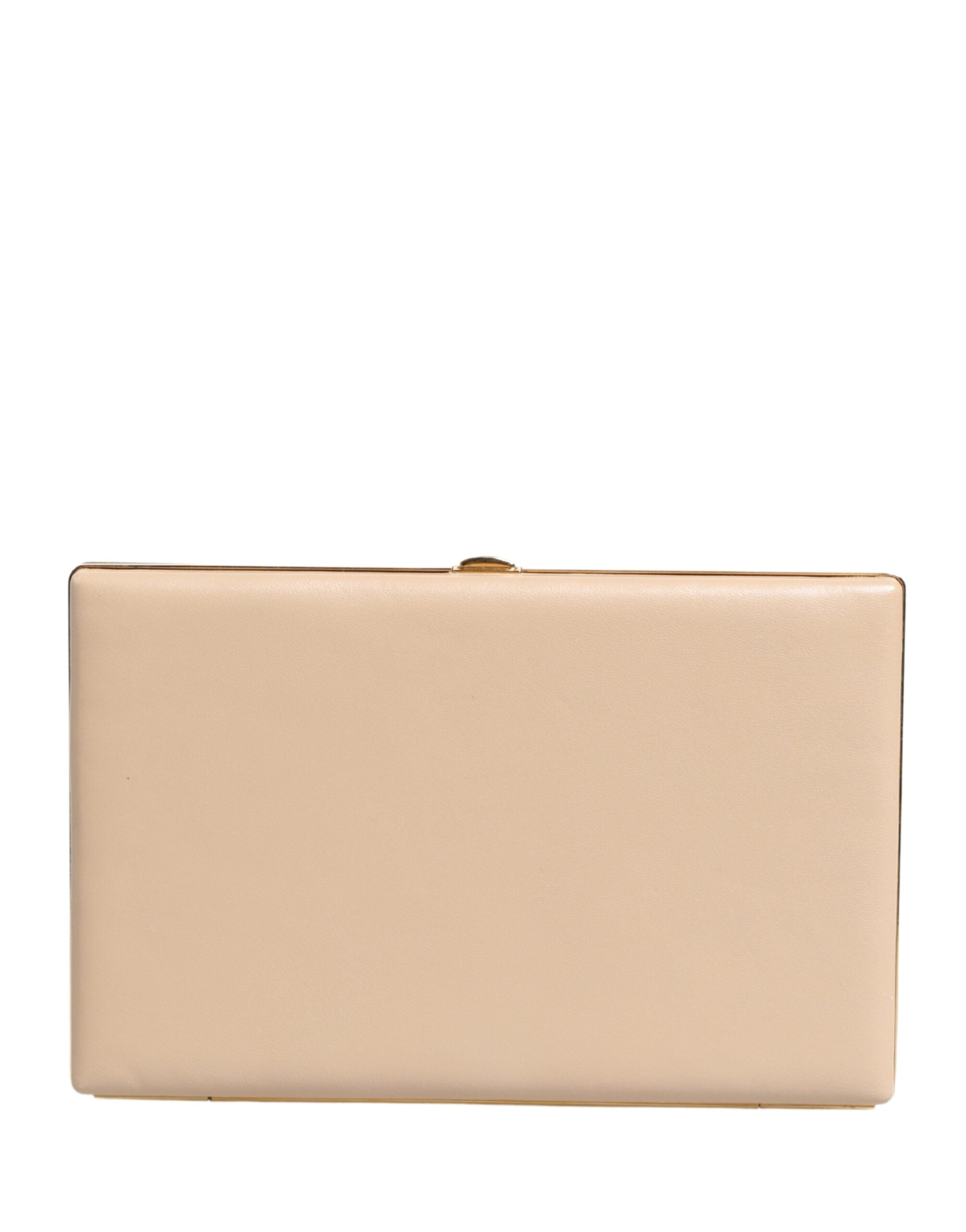 Sac clutch en cuir de mouton beige de Dolce & Gabbana pour femme, élégante pochette de soirée en cuir souple.