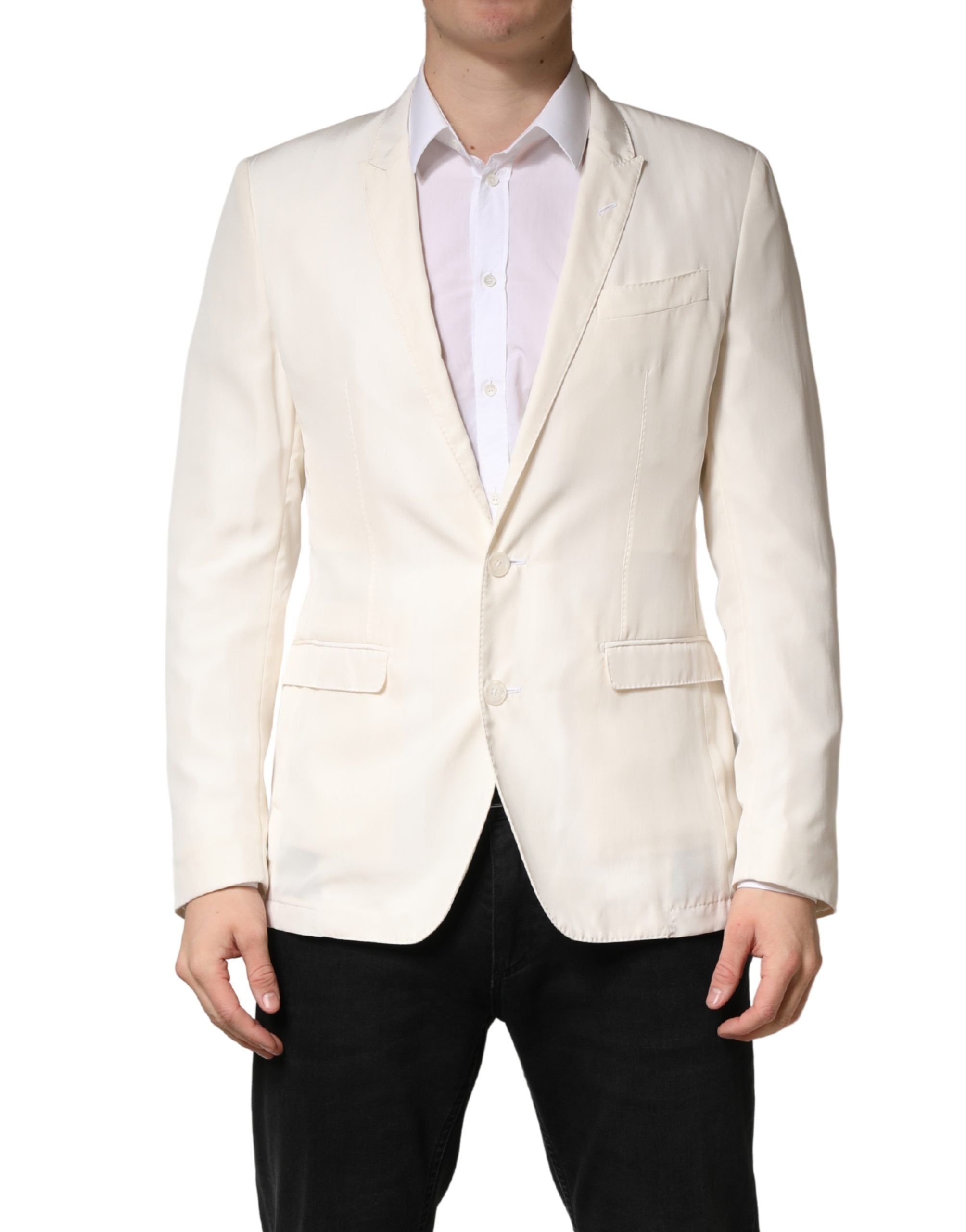 Veste blazer blanche en coton Dolce & Gabbana à simple boutonnage, élégante et élégante, vue de face.