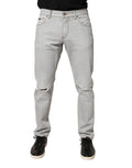 Jeans en denim coupe régulière Dolce & Gabbana gris clair déchirés en coton, style décontracté et tendance