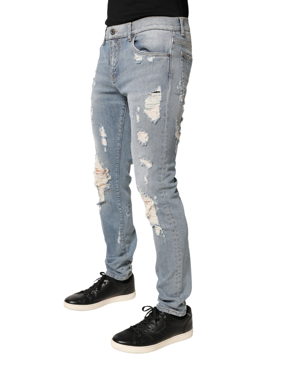 Jeans skinny déchirés bleu clair Dolce & Gabbana Light Blue pour homme, denim ajusté avec détails usés.