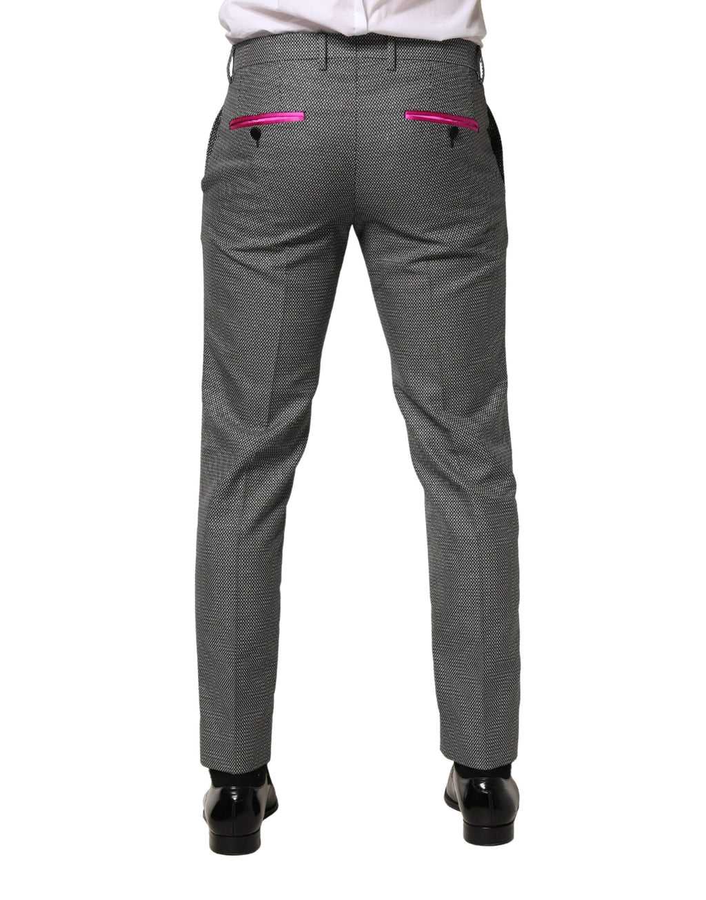 Pantalon homme Dolce & Gabbana gris en viscose, coupe skinny, pantalon de costume élégant et moderne.