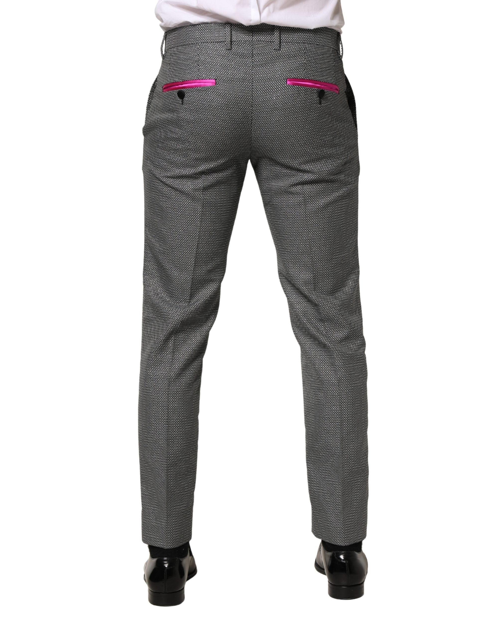 Pantalon homme Dolce & Gabbana gris en viscose, coupe skinny, pantalon de costume élégant et moderne.