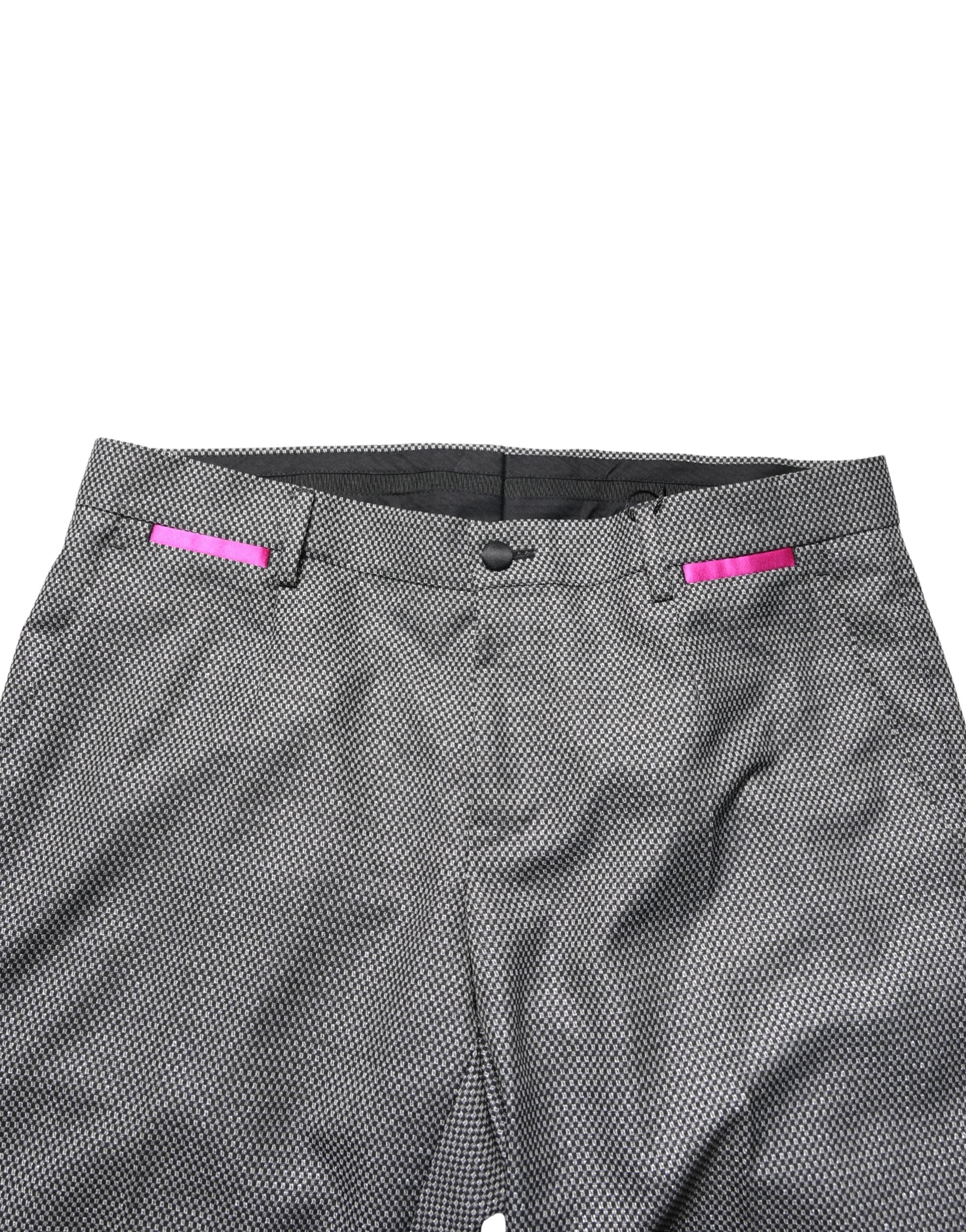 Pantalon homme Dolce & Gabbana en viscose gris, coupe skinny, pantalon de costume élégant et ajusté.