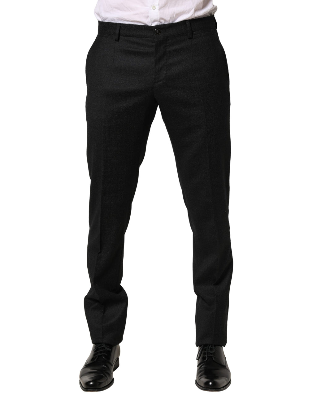 Pantalon homme Dolce & Gabbana en laine noire, coupe skinny, pantalon de costume élégant et ajusté.