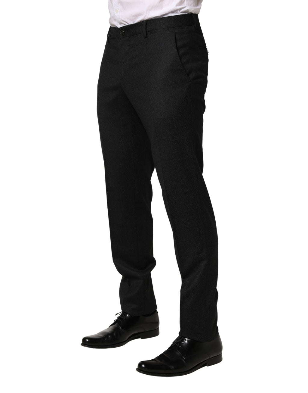 Pantalon homme noir en laine skinny Dolce & Gabbana, pantalon élégant pour dressing formel, détail de couture.