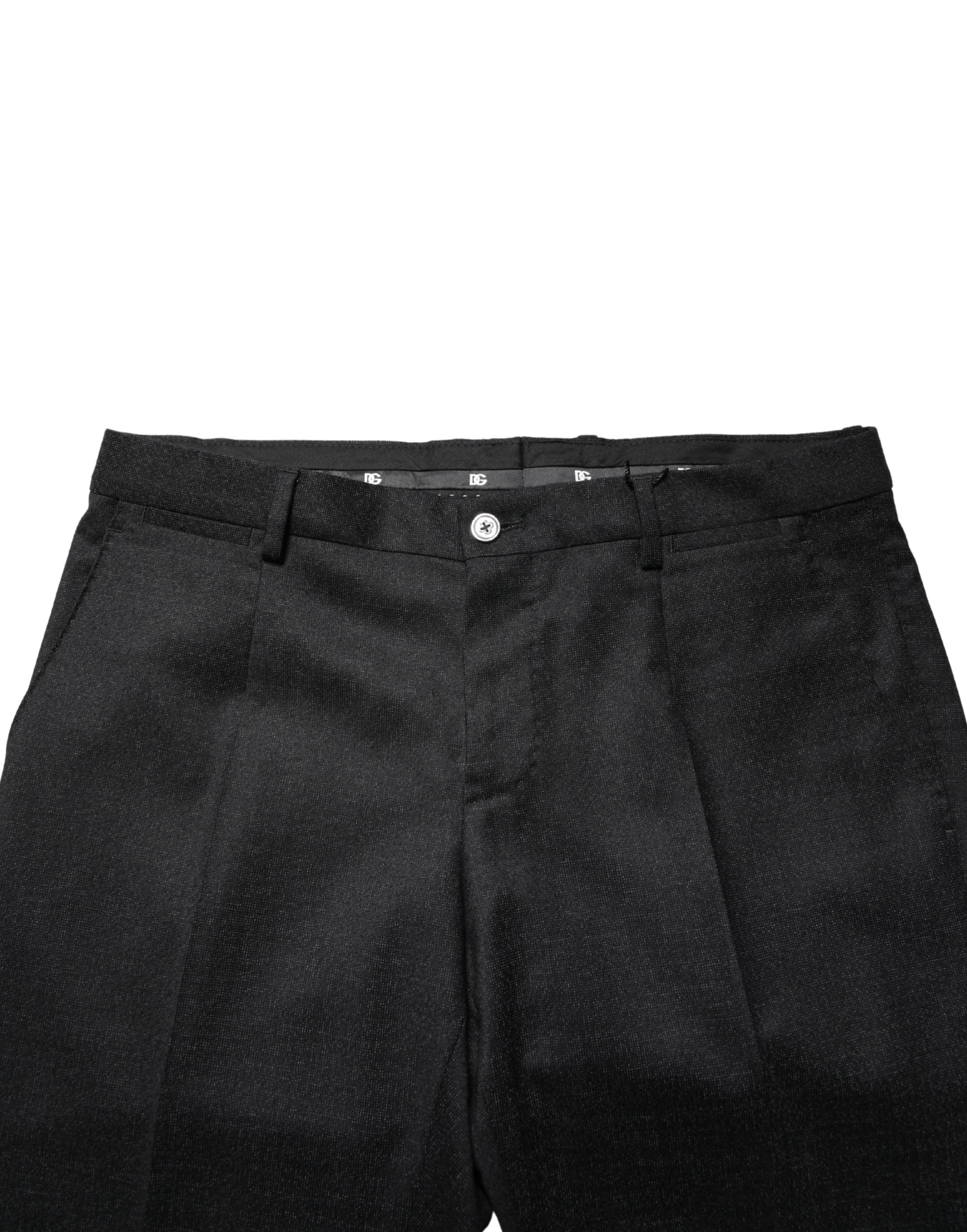 Pantalon homme Dolce & Gabbana en laine noire, coupe slim, style élégant pour tenue formelle.