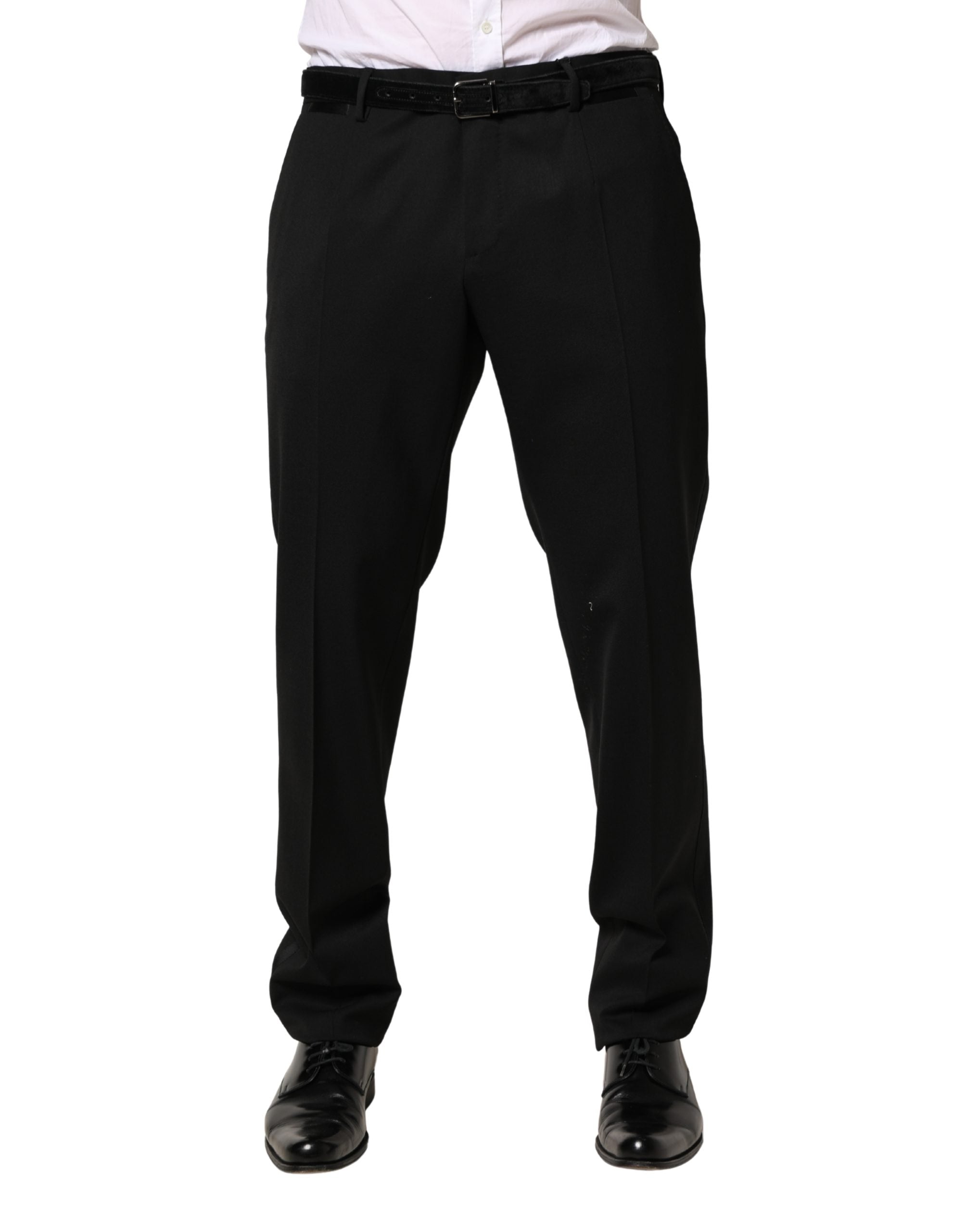 Pantalon homme Dolce & Gabbana en laine noire, coupe skinny, pantalon de costume élégant pour homme.