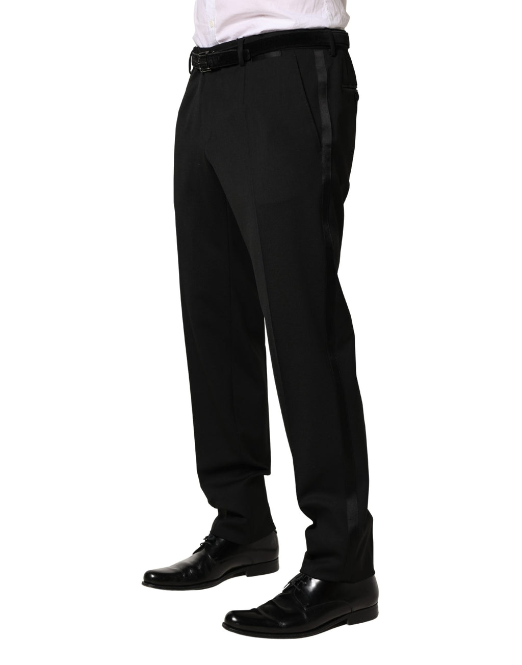 Pantalon homme Dolce & Gabbana en laine noire, coupe slim et élégante, pour une tenue chic et sophistiquée.