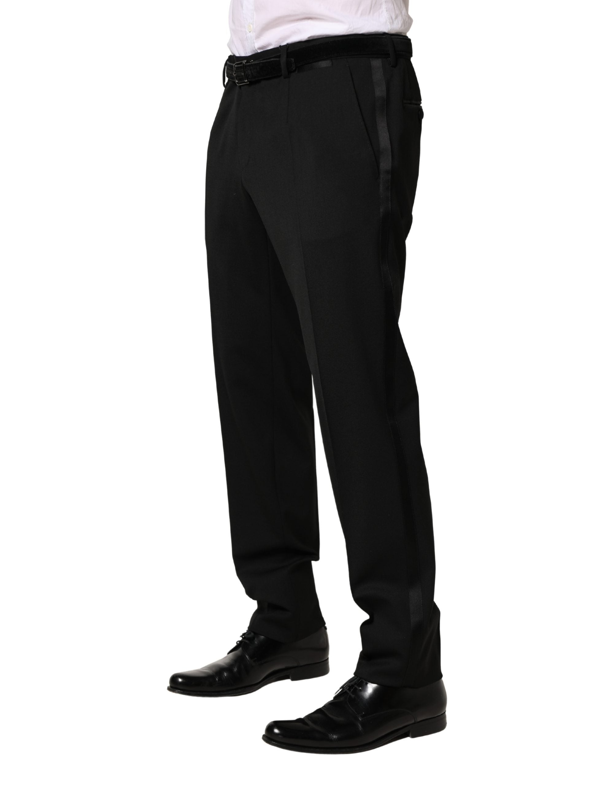 Pantalon homme Dolce & Gabbana en laine noire, coupe slim et élégante, pour une tenue chic et sophistiquée.