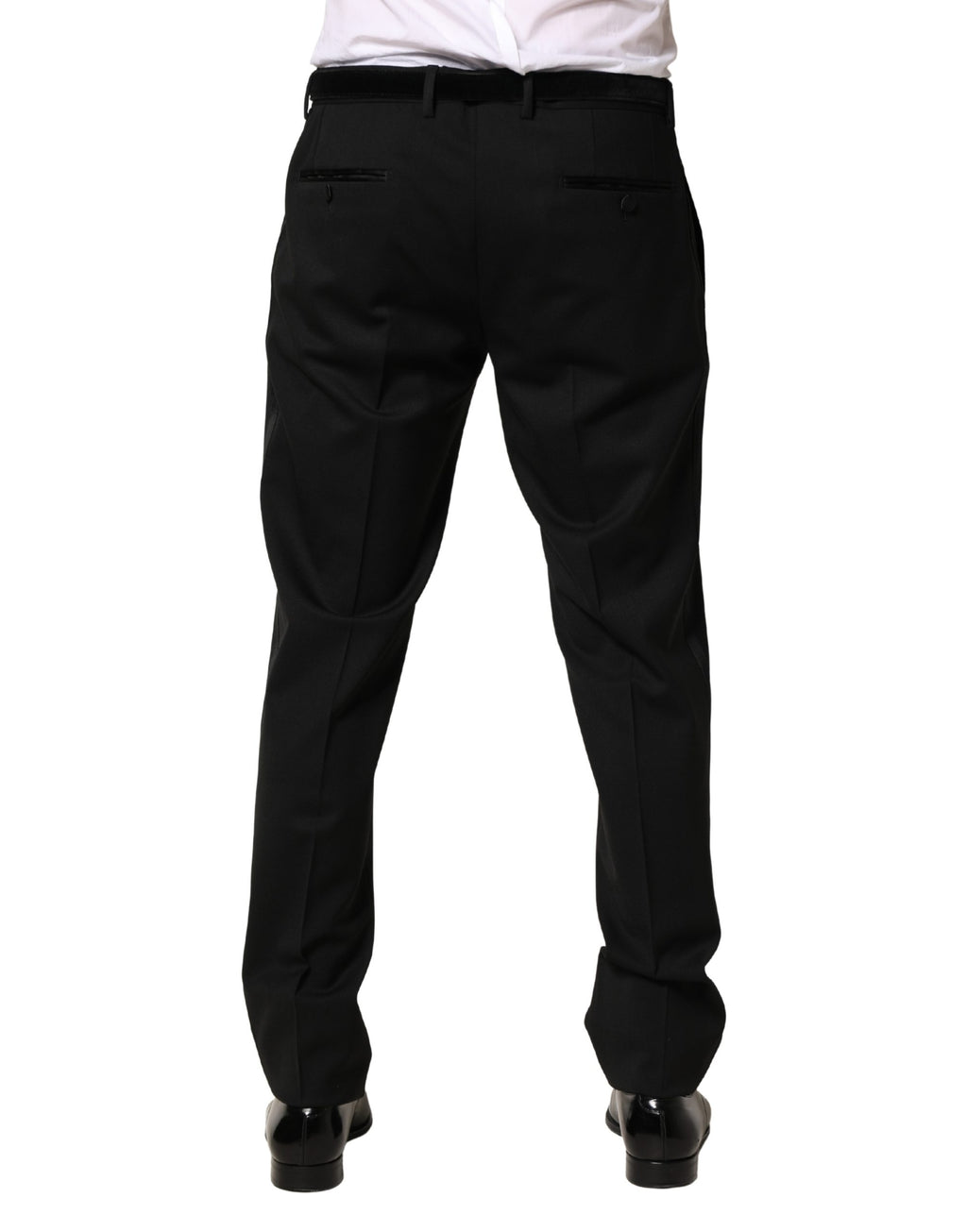 Pantalon homme Dolce & Gabbana en laine noire, coupe skinny, pantalon de costume élégant pour homme.