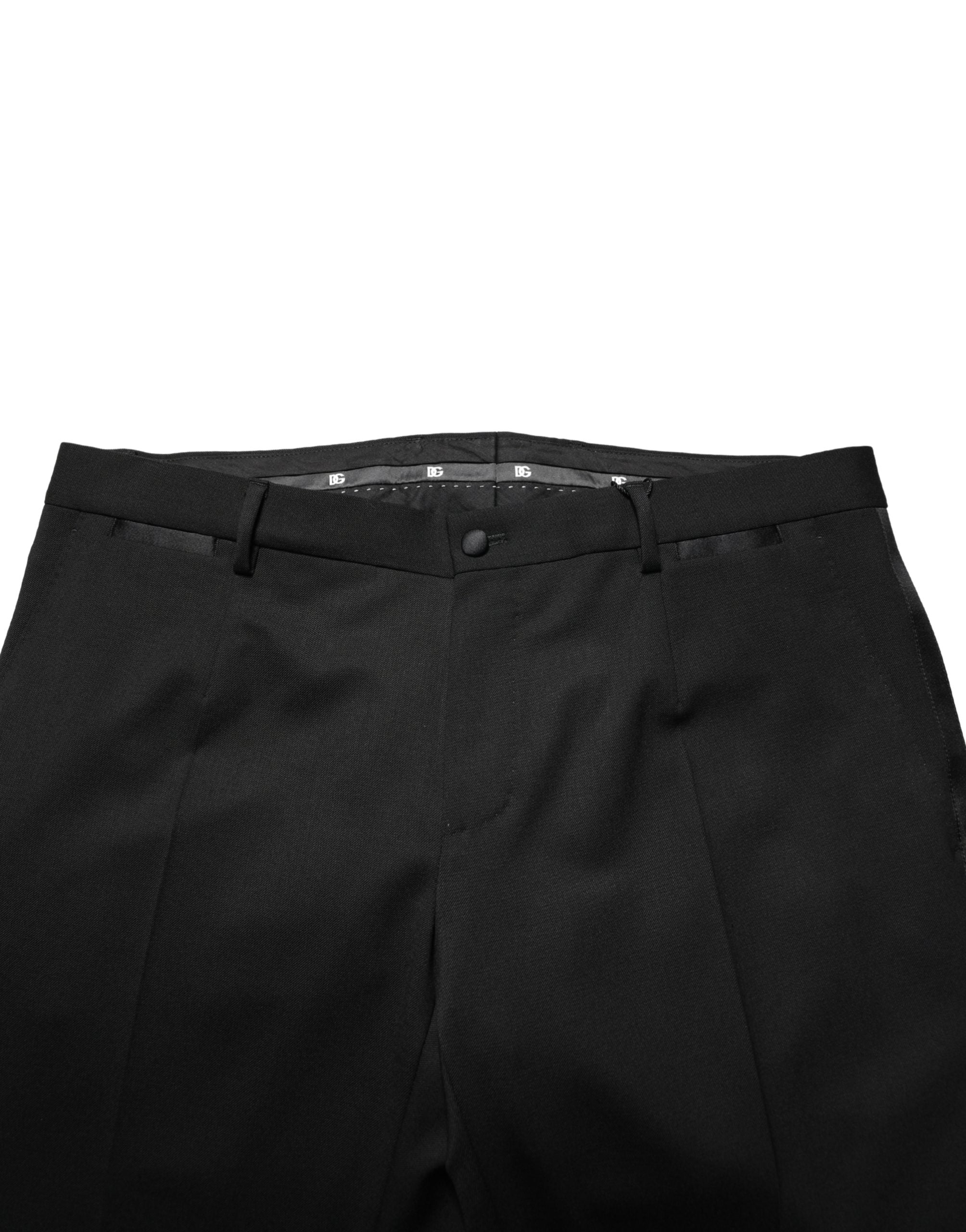 Pantalon homme Dolce & Gabbana en laine noire, coupe skinny, style pantalon de costume élégant et moderne.