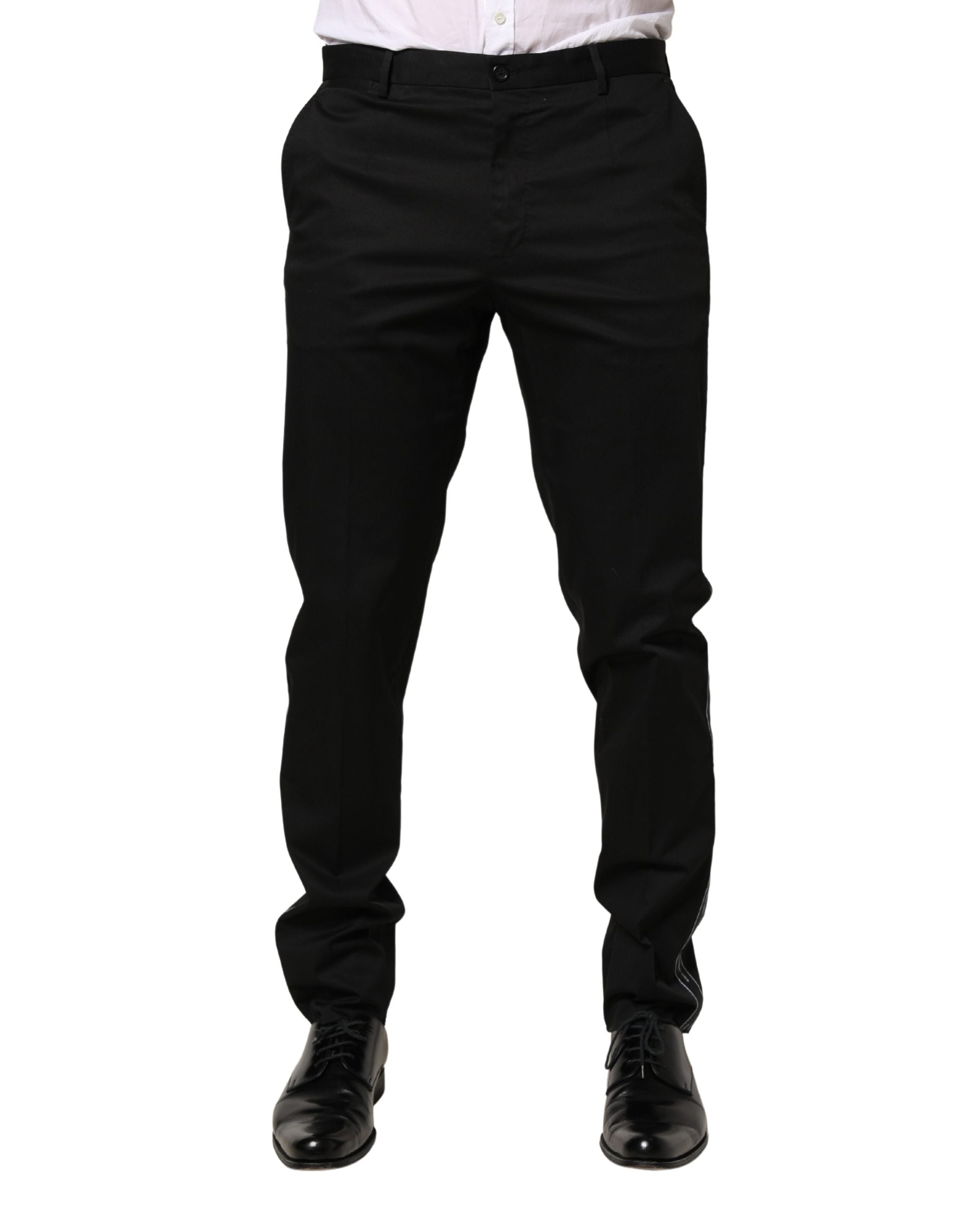 Pantalon homme Dolce & Gabbana en coton noir, coupe skinny, pantalon habillé élégant, vue de face.