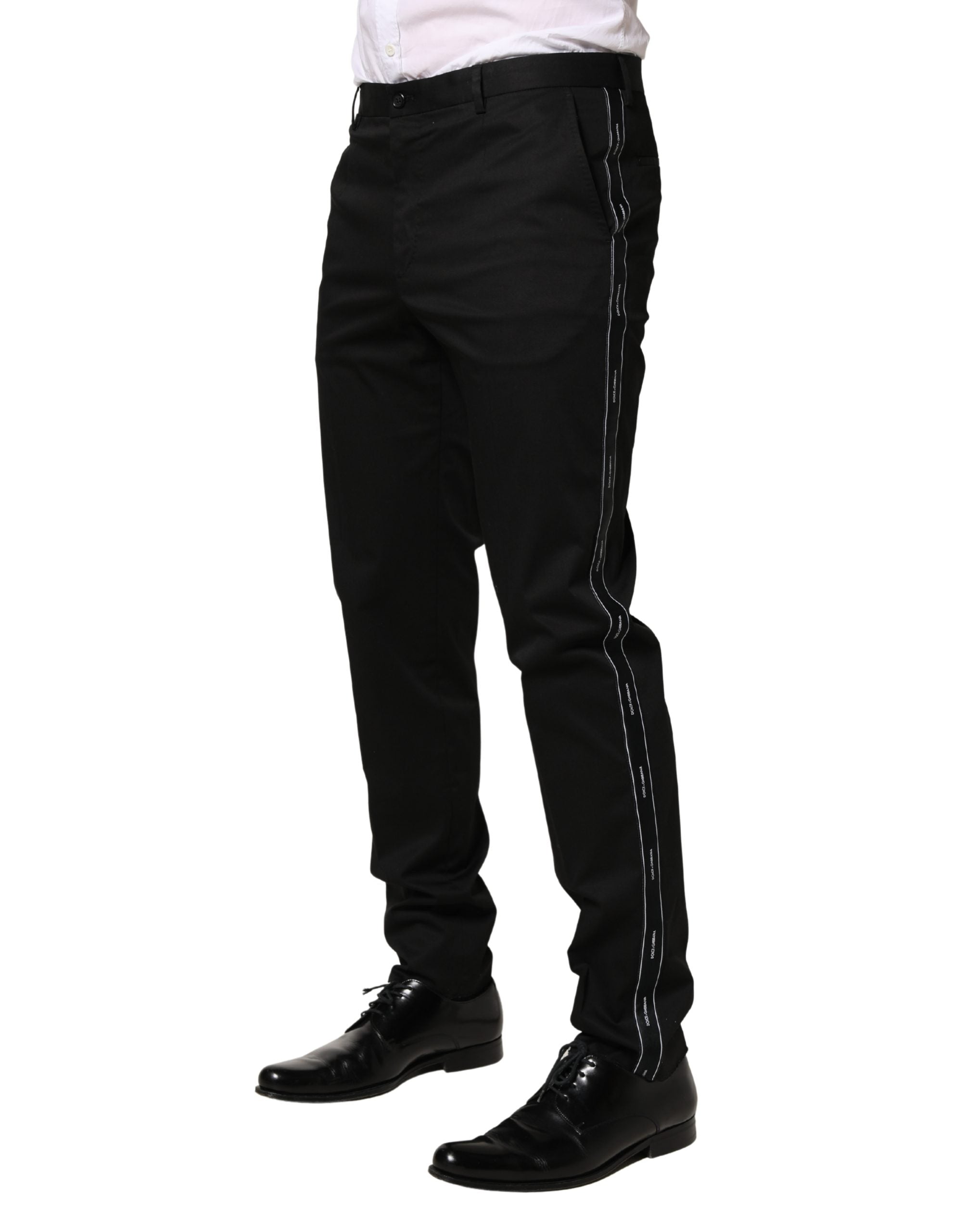 Pantalon homme Dolce & Gabbana en coton noir, pantalon slim ajusté pour homme, style élégant et moderne.