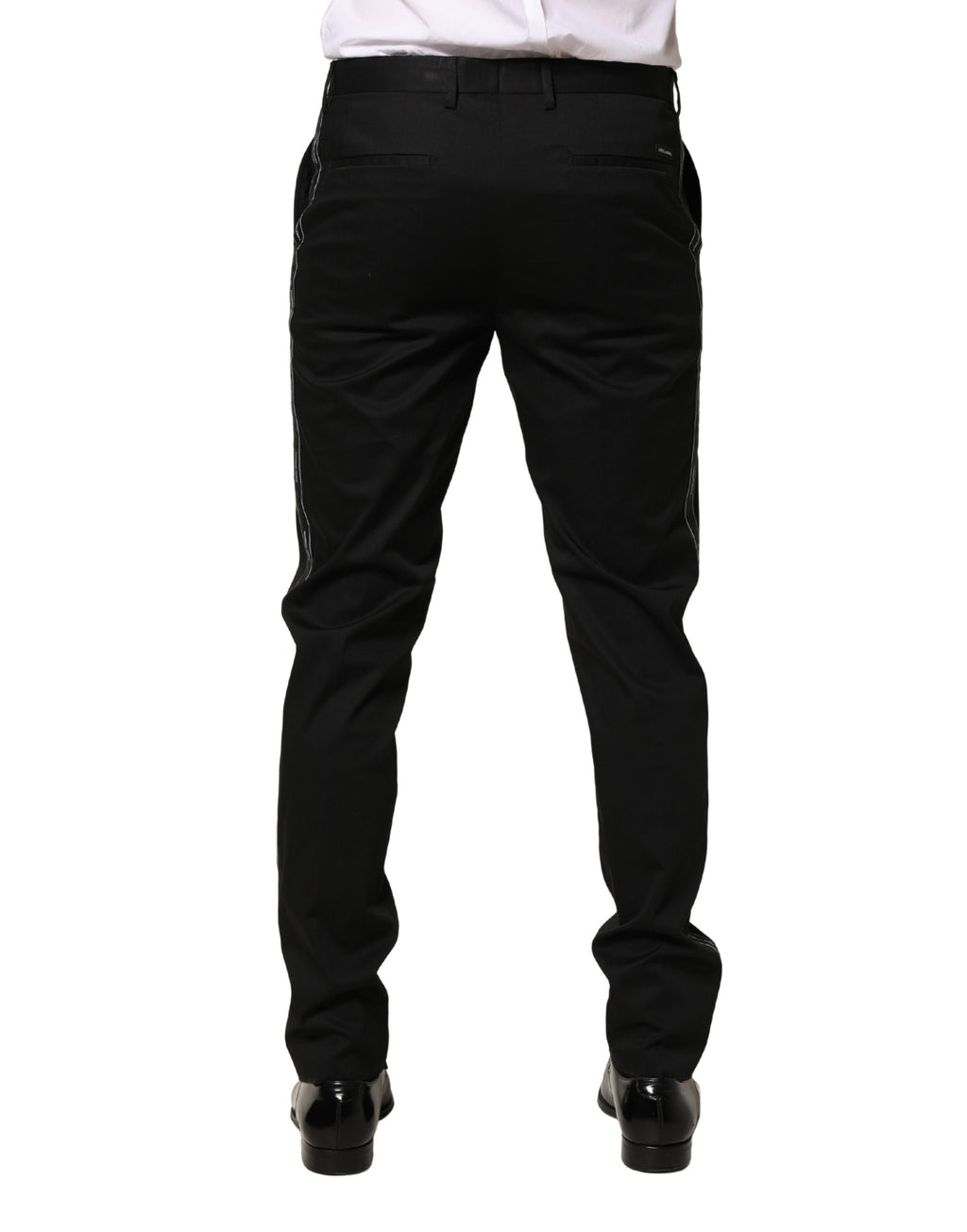 Pantalon homme Dolce & Gabbana en coton noir, coupe skinny, style élégant et ajusté.