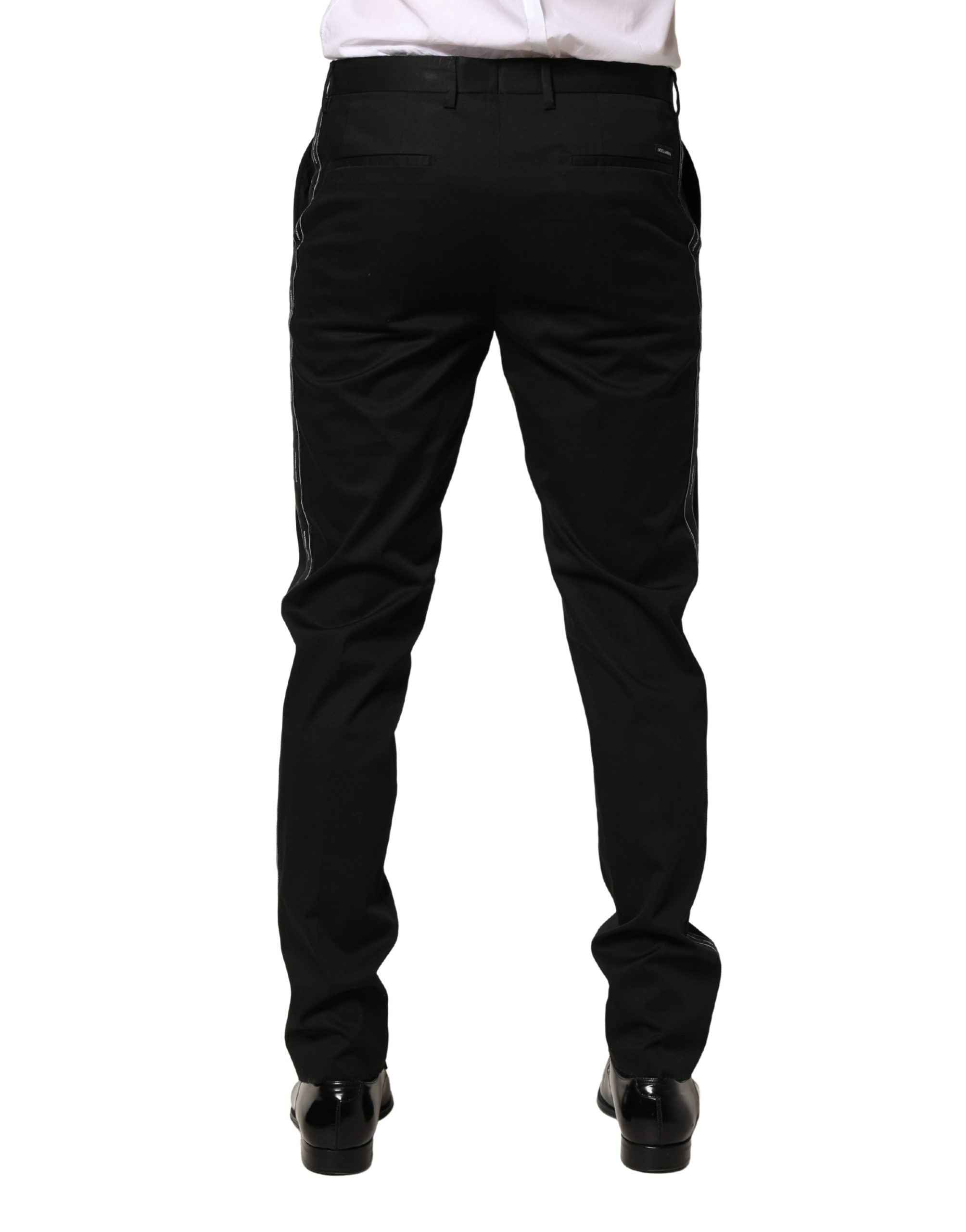 Pantalon homme Dolce & Gabbana en coton noir, coupe skinny, style élégant et ajusté.