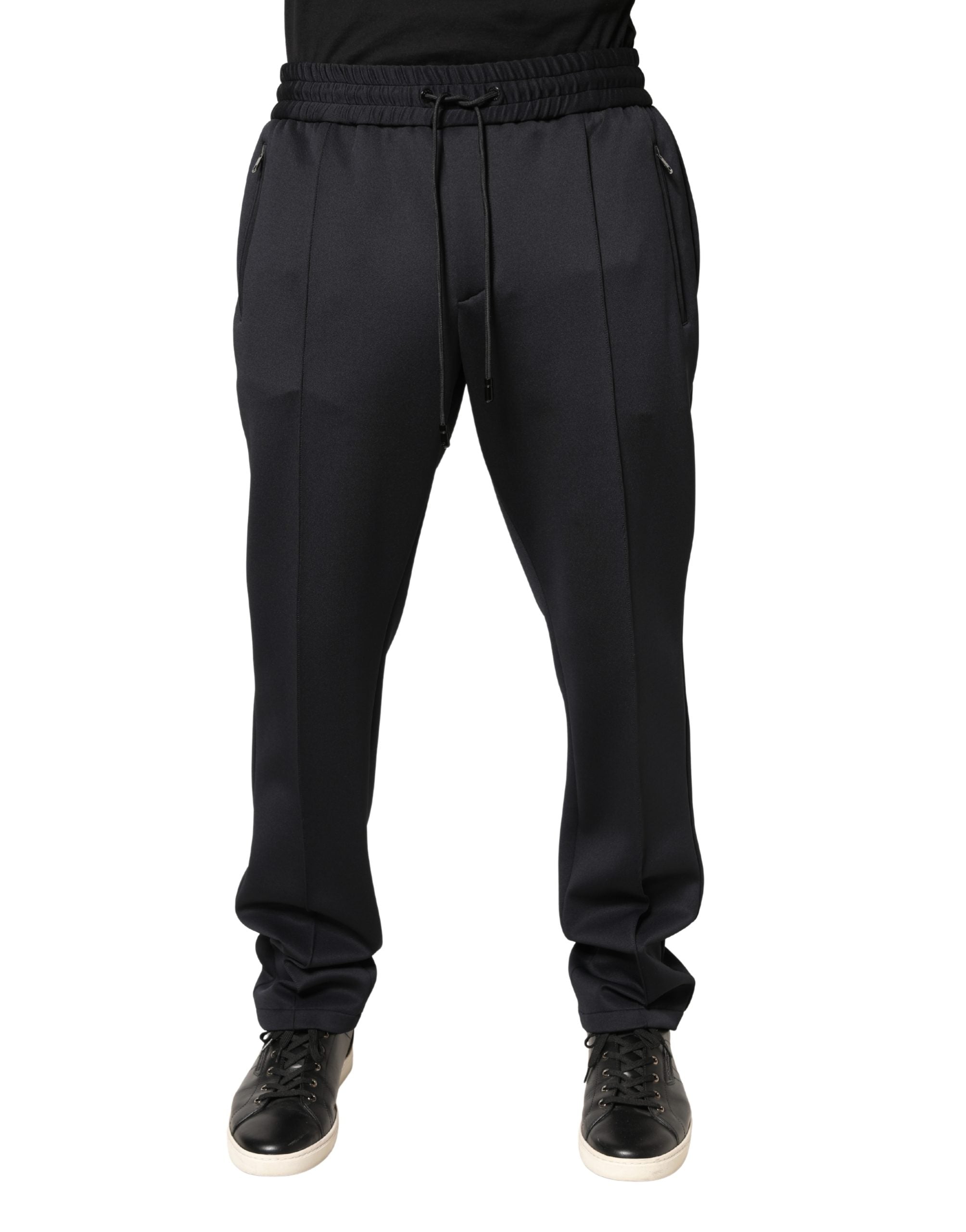 Pantalon jogger skinny en polyester noir de Dolce & Gabbana, pantalons de mode élégants pour homme.