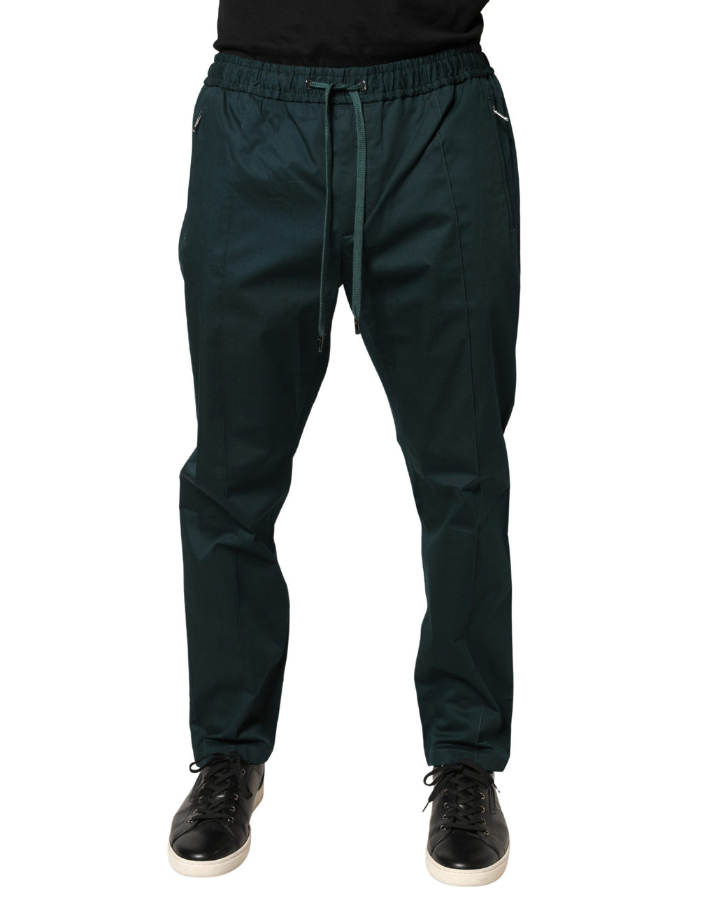 Pantalon jogger homme Dolce & Gabbana vert en coton skinny, style décontracté et ajusté, vue de face.