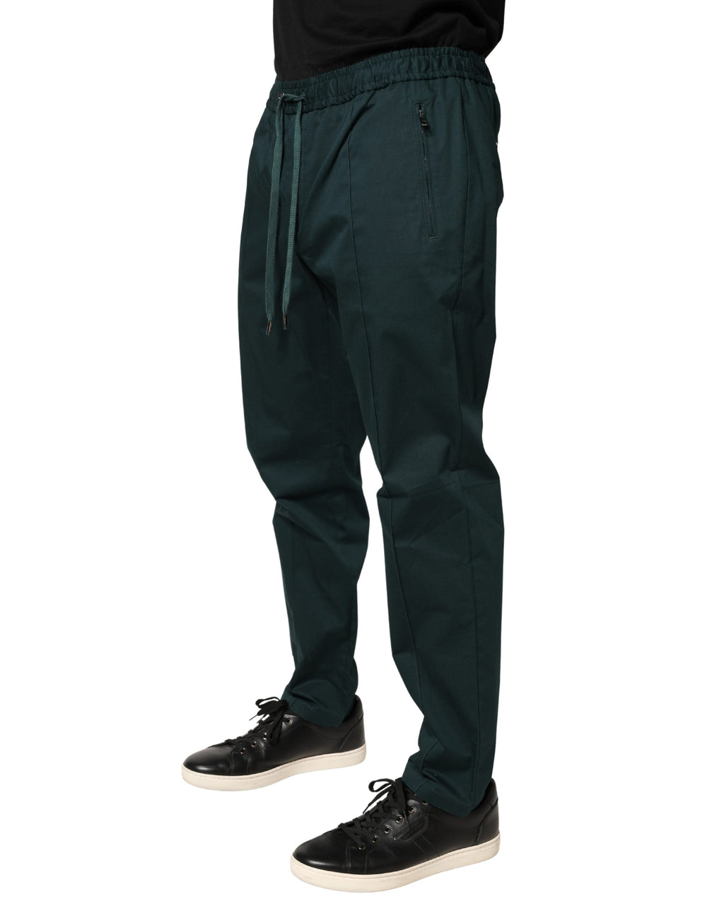 Pantalon jogger homme Dolce & Gabbana en coton vert, coupe skinny, style décontracté et moderne.