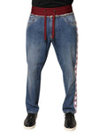 Jeans en denim bleu Dolce & Gabbana avec cordon de serrage droit, en coton, visible sur l'image.