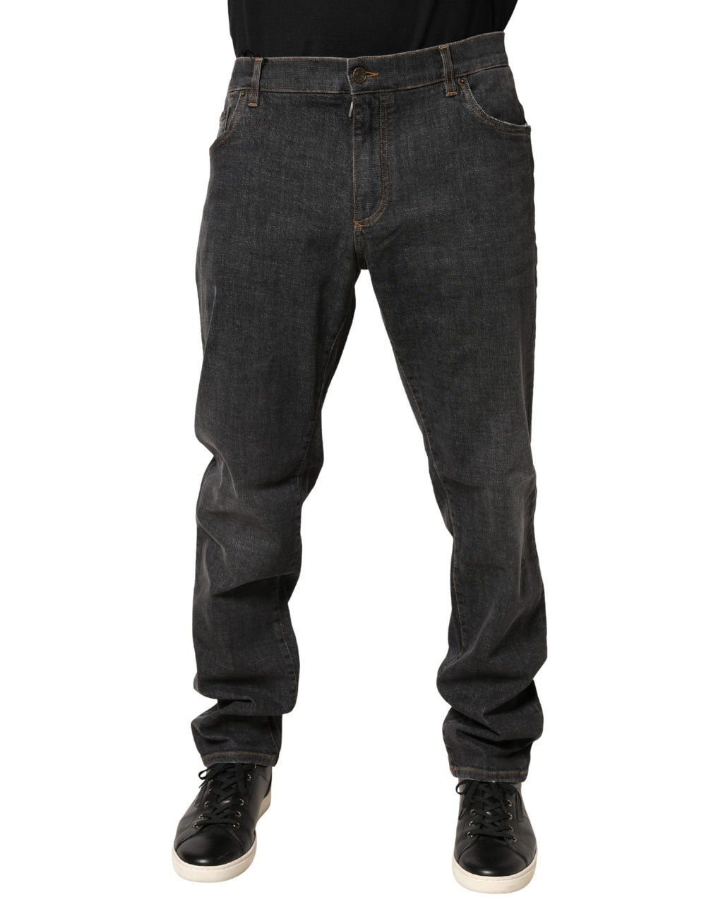 Jeans slim en coton gris foncé Dolce & Gabbana pour homme, coupe ajustée et style moderne, visibles en détail dans l'image.