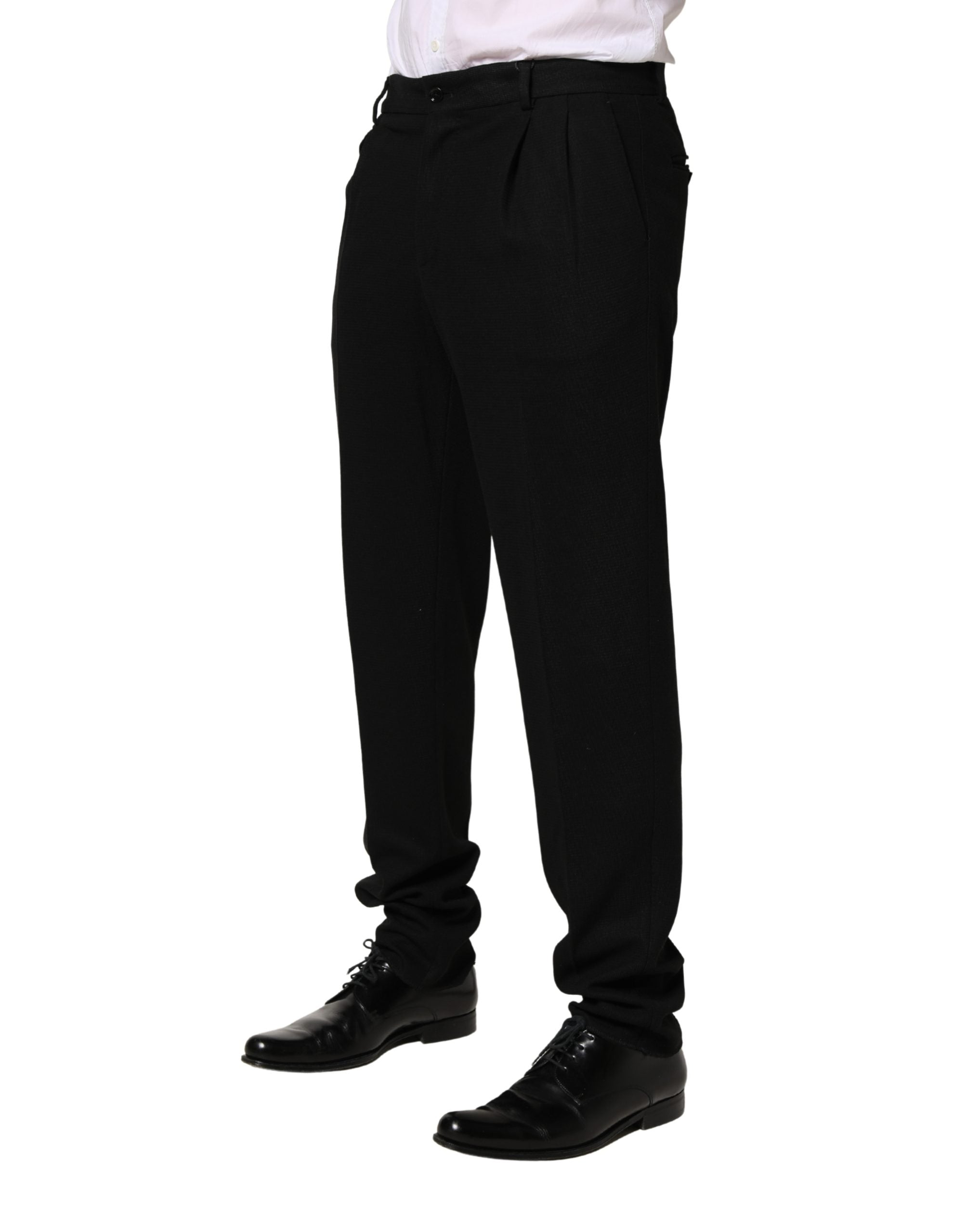 Pantalon homme Dolce & Gabbana en laine noire, coupe skinny, pantalon de costume élégant et ajusté.