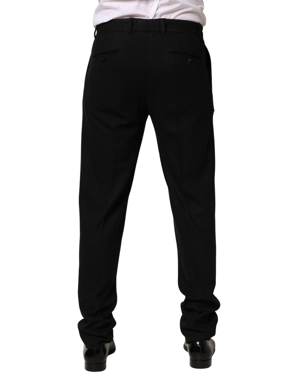 Pantalon homme Dolce & Gabbana en laine noire, coupe skinny, style pantalon de costume élégant et moderne.