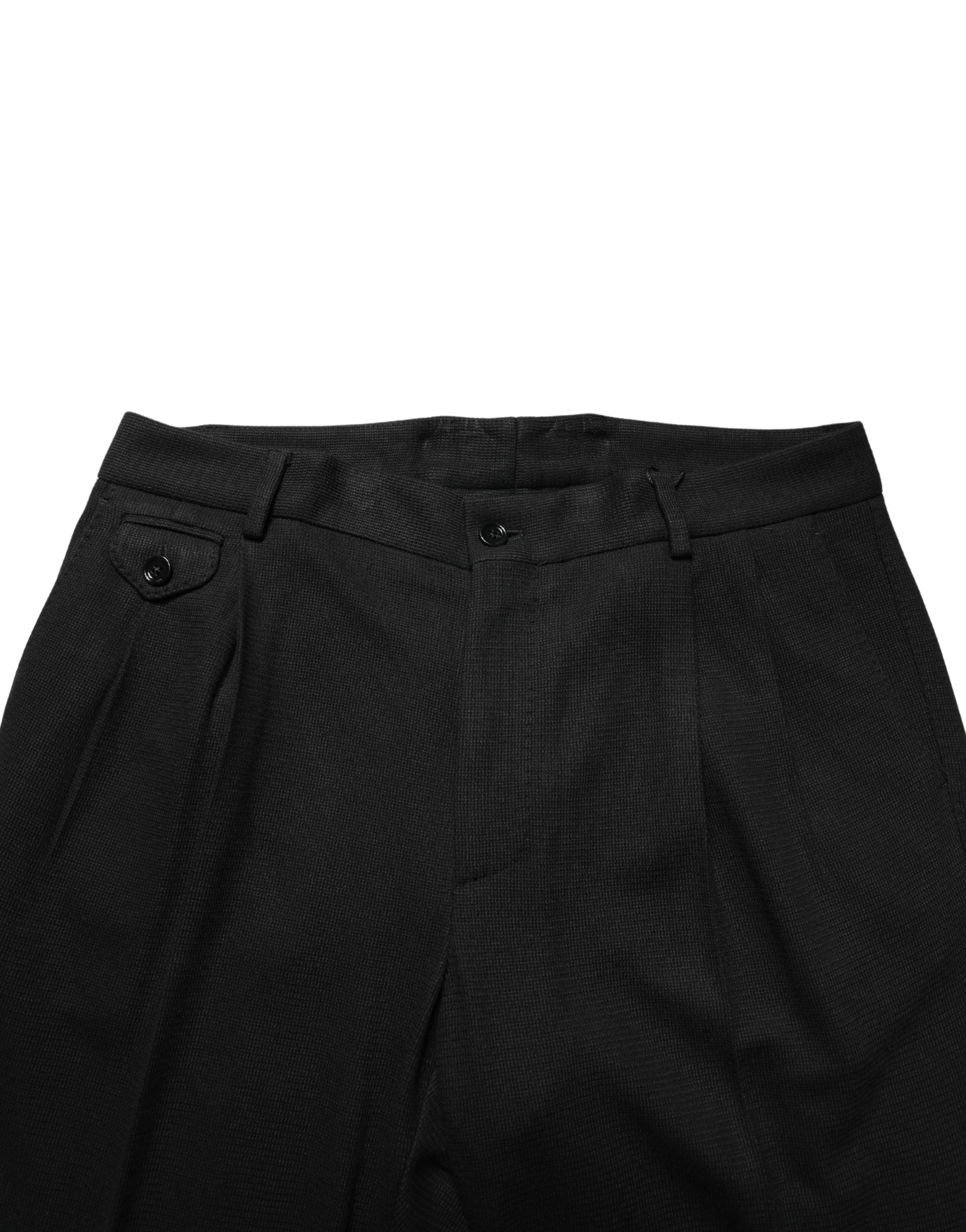 Pantalon homme Dolce & Gabbana en laine noire, coupe skinny, pantalon de costume élégant avec poches et ceinture.