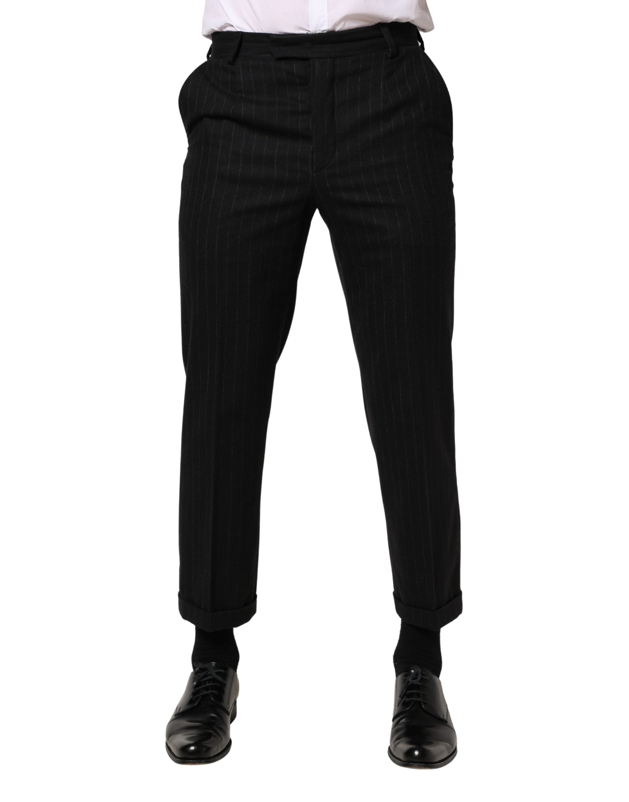 Pantalon de costume en laine noire à rayures Dolce & Gabbana, style formel, pantalon élégant pour femme.