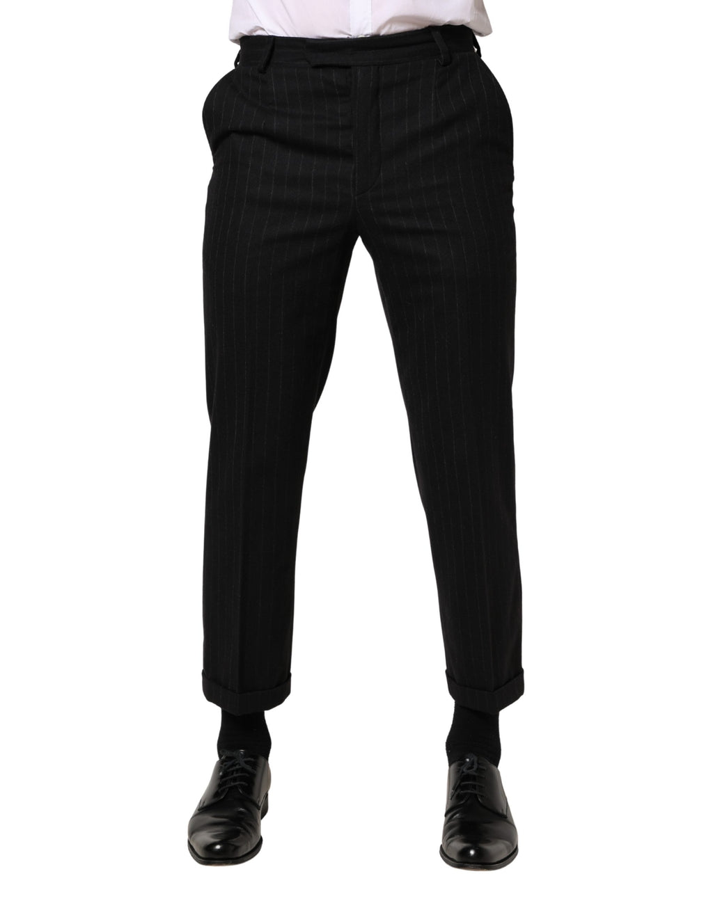 Pantalon de costume en laine à rayures noires de Dolce & Gabbana, pantalon formel élégant pour femmes.