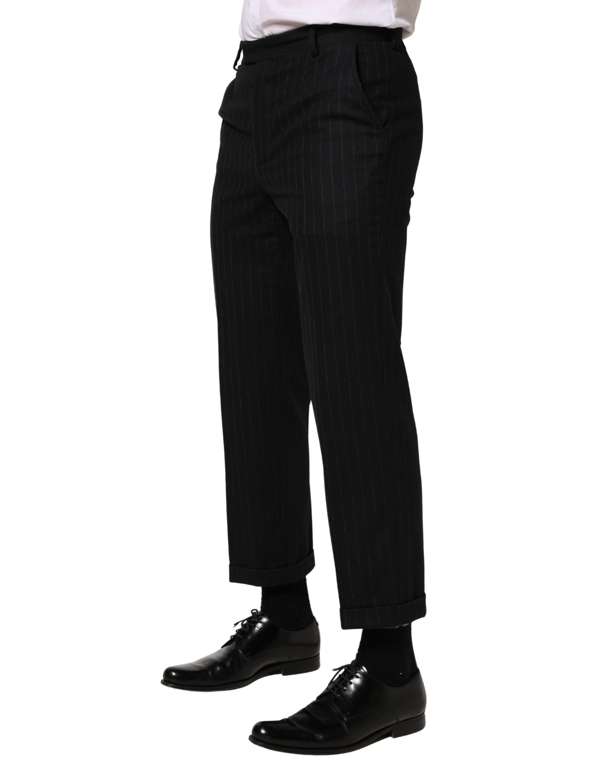 Pantalon formel en laine à rayures noires de Dolce & Gabbana, pantalon élégant pour occasion spéciale.