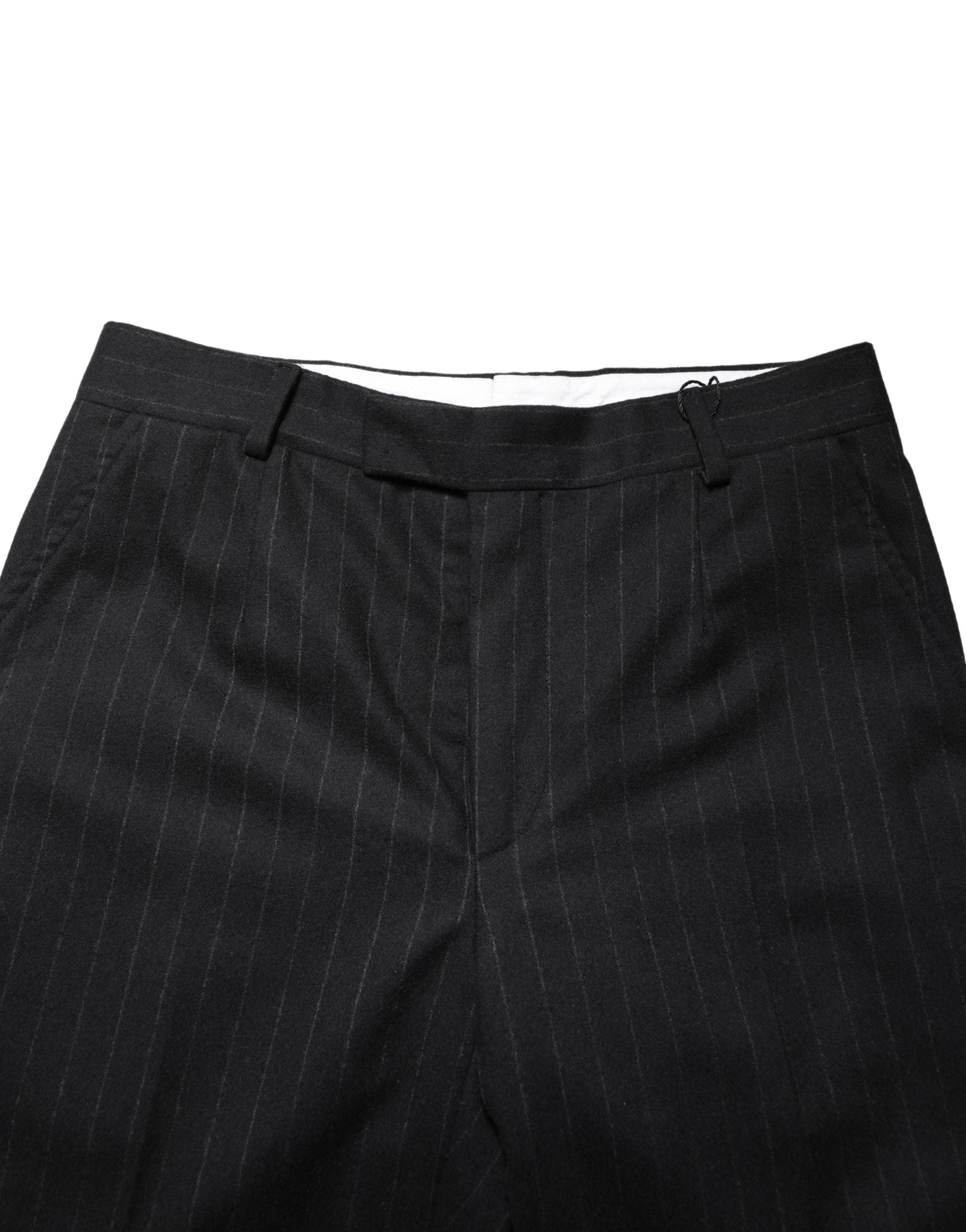 Pantalon de costume noir à rayures en laine Dolce & Gabbana, pantalon formel élégant avec coupe classique.