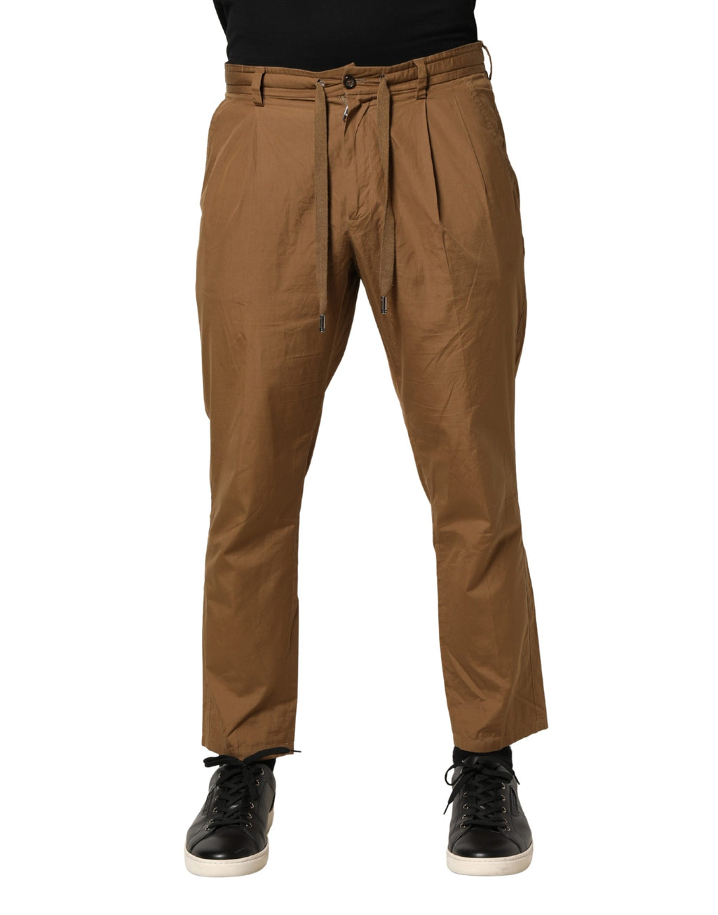Pantalon chino homme Dolce & Gabbana en coton marron, coupe droite, style élégant et décontracté.