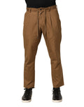 Pantalon chino homme Dolce & Gabbana en coton marron, coupe droite, style élégant et décontracté.