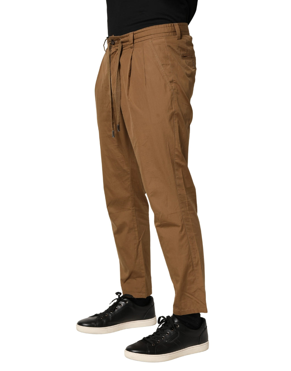 Pantalon chino homme Dolce & Gabbana en coton marron, coupe droite, pantalon élégant pour homme.