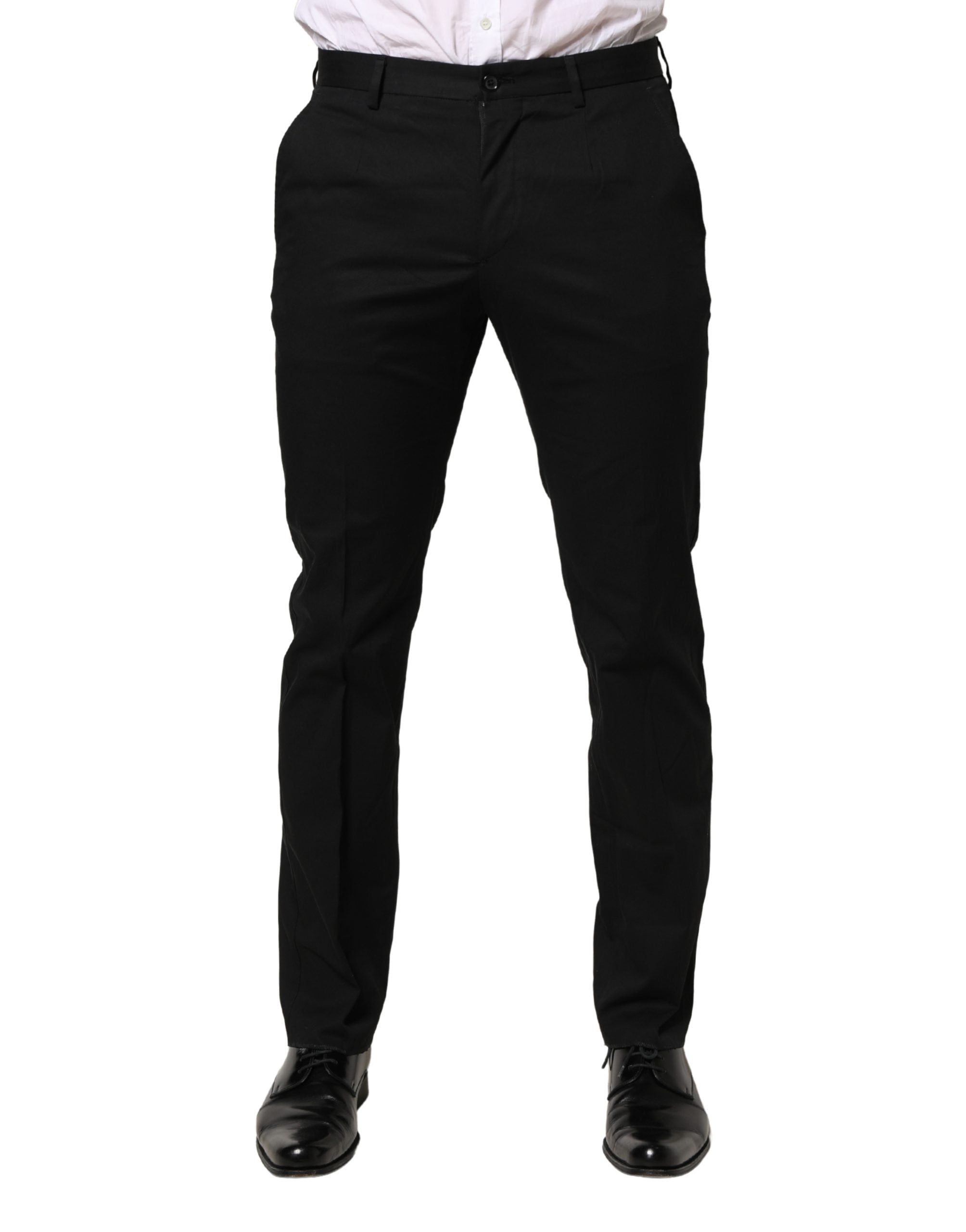 Pantalon skinny noir en coton Dolce & Gabbana, pantalon de costume formel pour homme, coupe ajustée et élégante.
