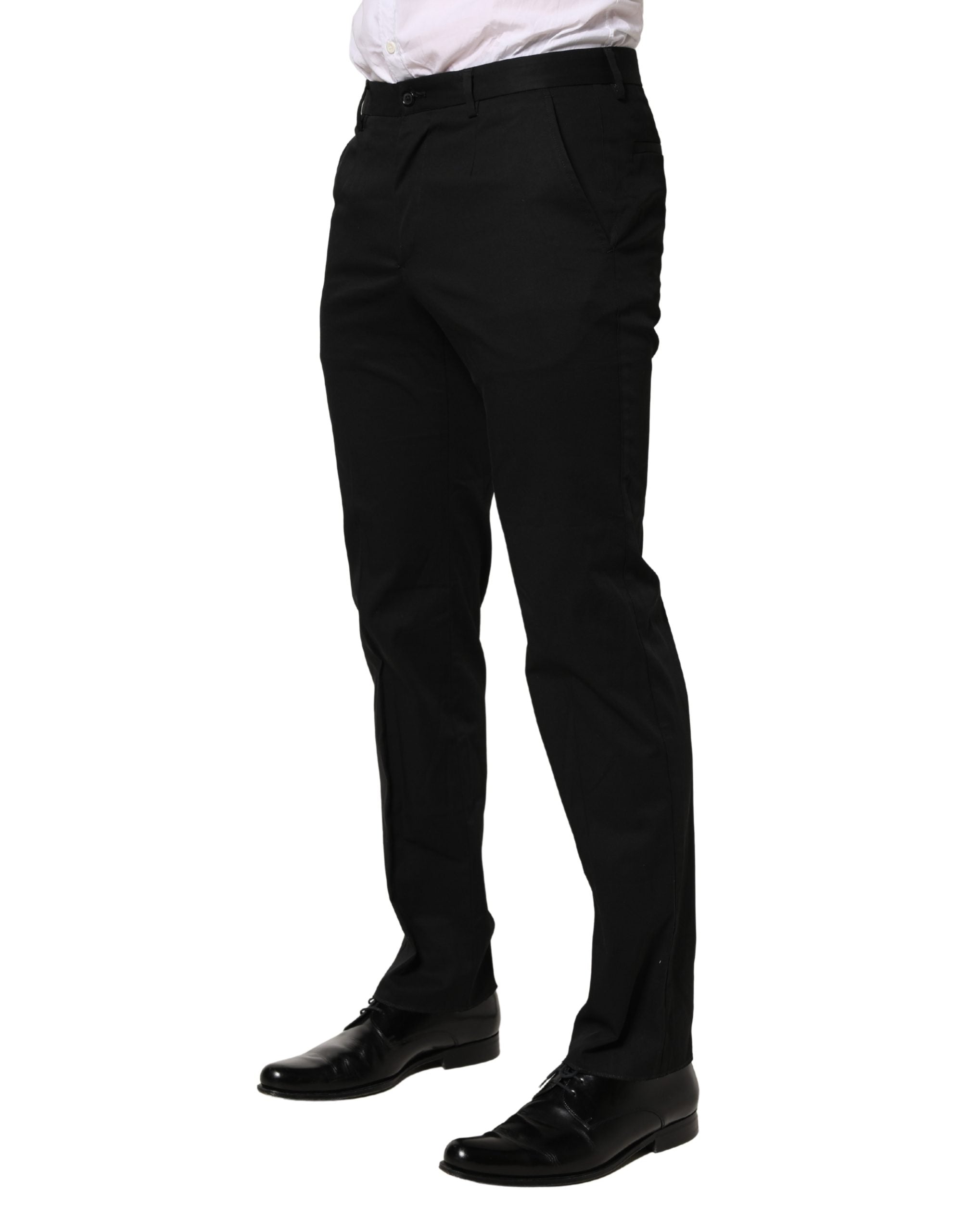 Pantalon habillé noir en coton Dolce & Gabbana, coupe skinny, pantalon formel élégant pour femme.