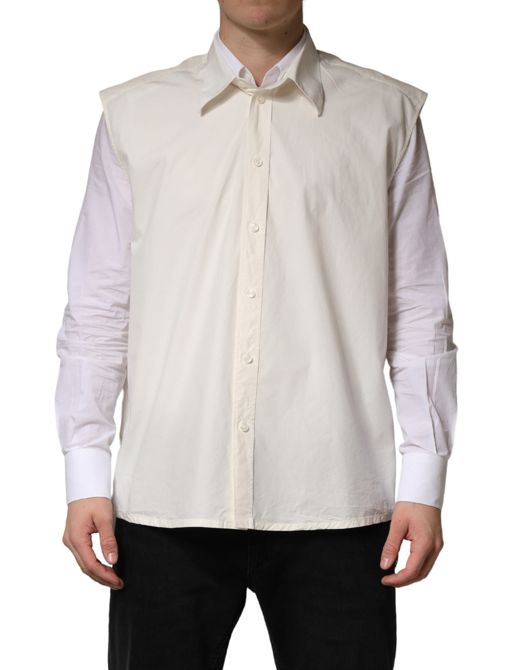 Chemise formelle blanche pour homme Dolce & Gabbana Martini en coton, col classique et manches longues, vue de face.