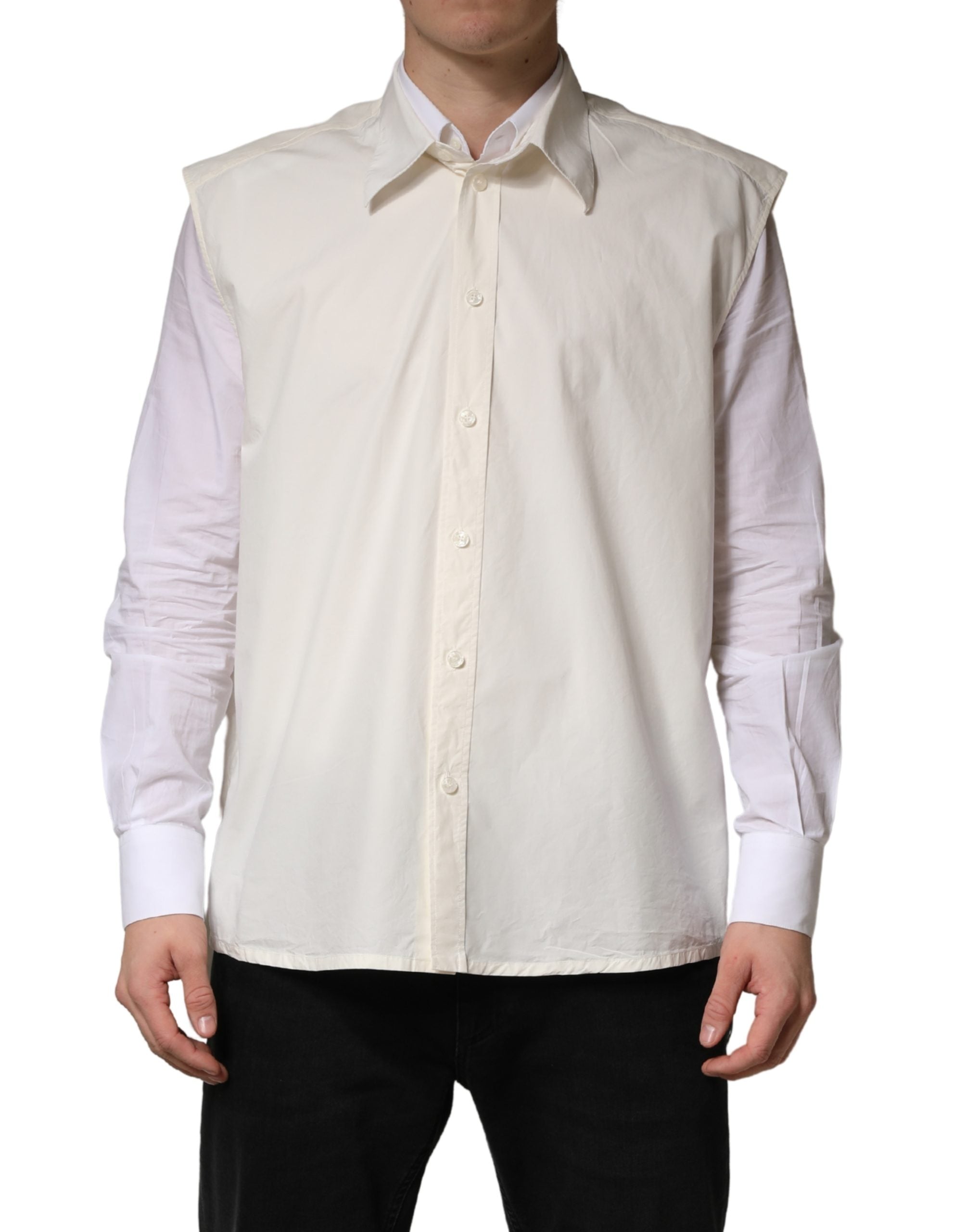 Chemise formelle blanche pour homme Dolce & Gabbana Martini en coton, col classique et manches longues, vue de face.