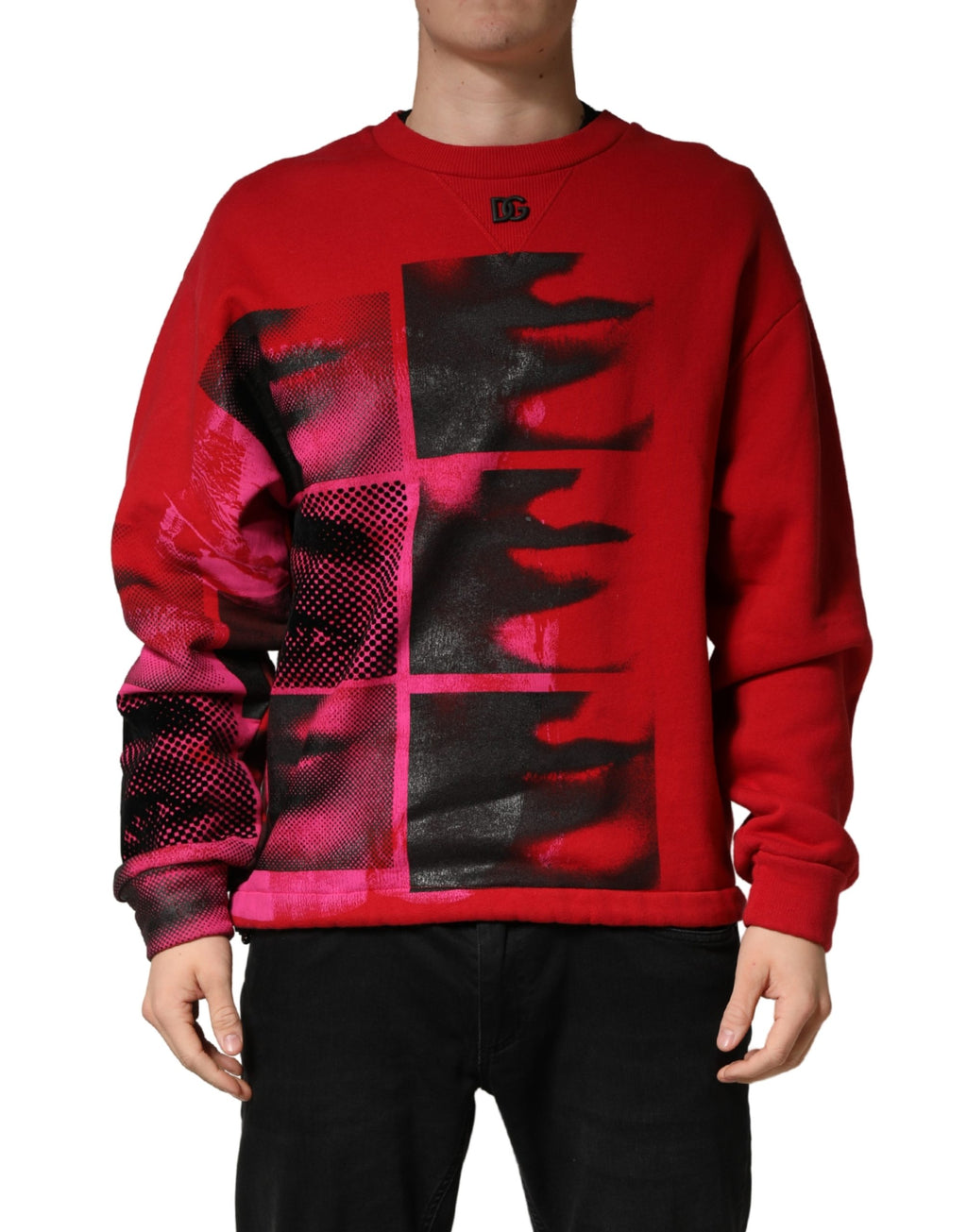 Sweatshirt homme Dolce & Gabbana à col ras du cou rouge avec motif graphique, sweat-shirt en tissu confortable.