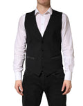 Gilet homme en laine noire Dolce & Gabbana, vêtement formel, veste cintrée élégante et sophistiquée.