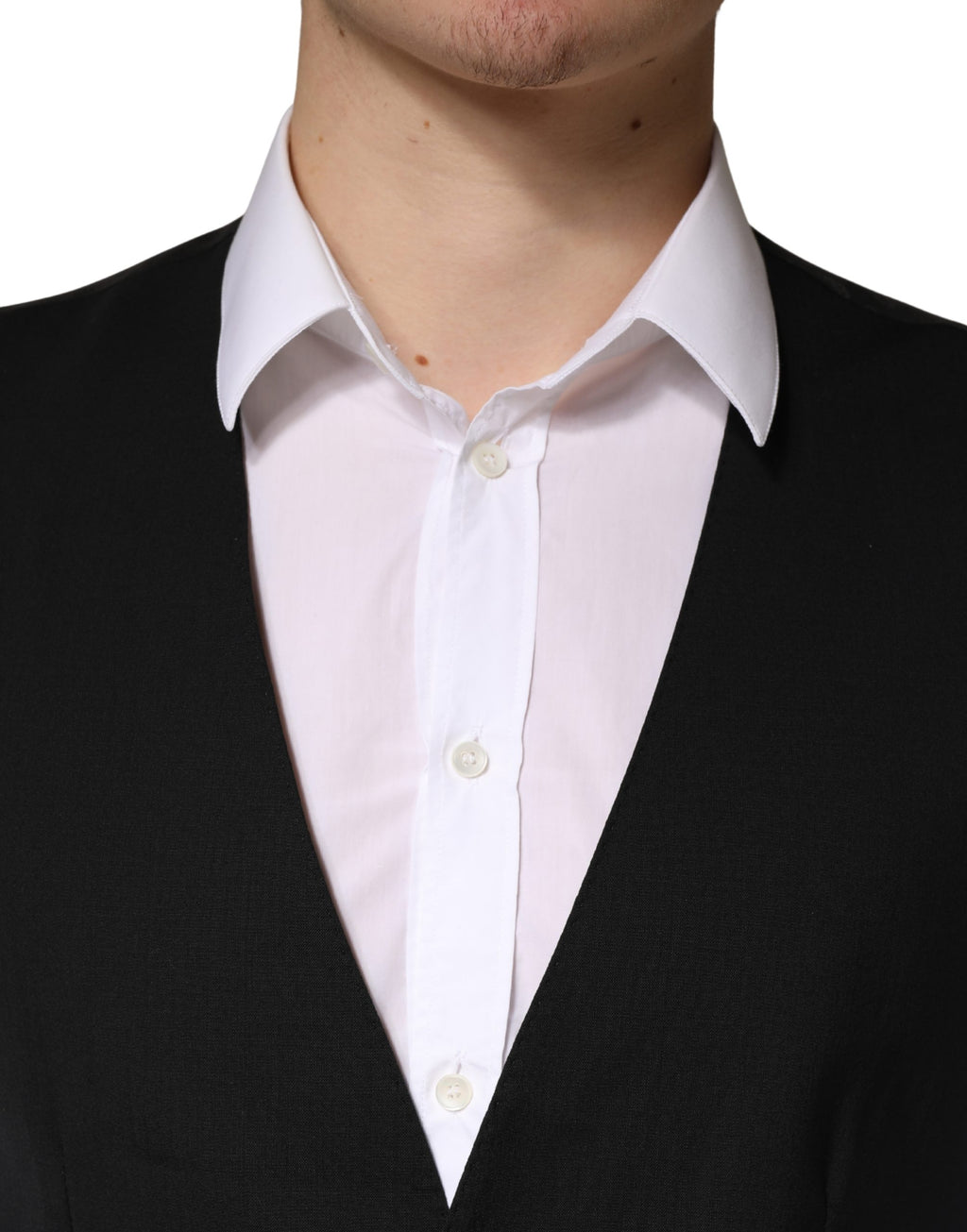 Gilet homme formel en laine noire Dolce & Gabbana, veste de costume élégante pour occasions spéciales.