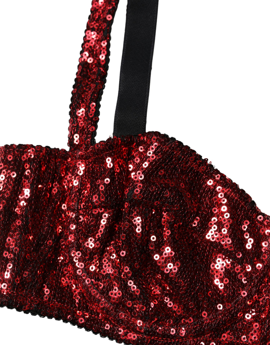 Soutien-gorge balconnet en nylon rouge à sequins Dolce & Gabbana, lingerie élégante avec détails brillants.