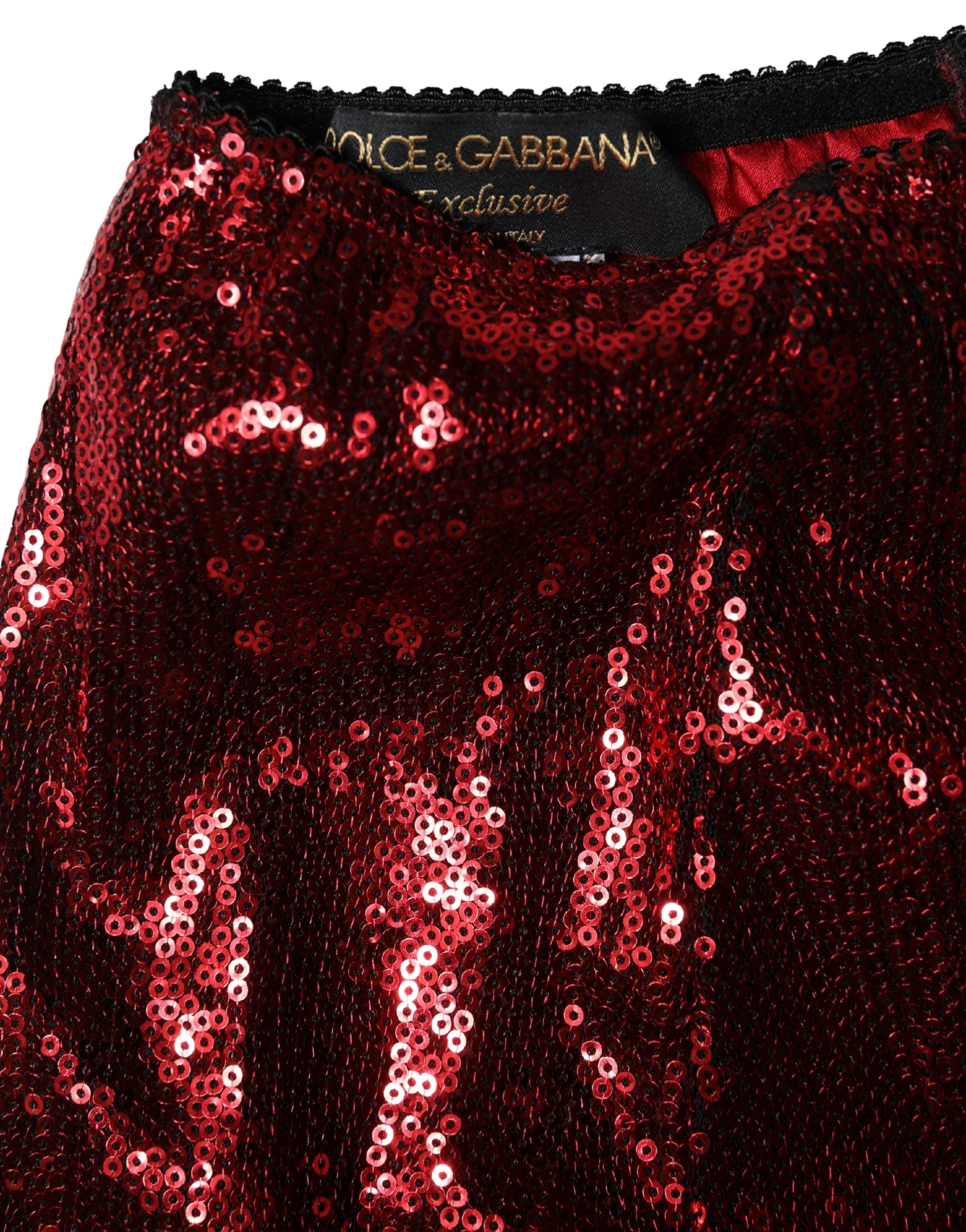 Girdle haute taille Dolce & Gabbana en sequins rouges ornés de broderies, sous-vêtements élégants et brillants.