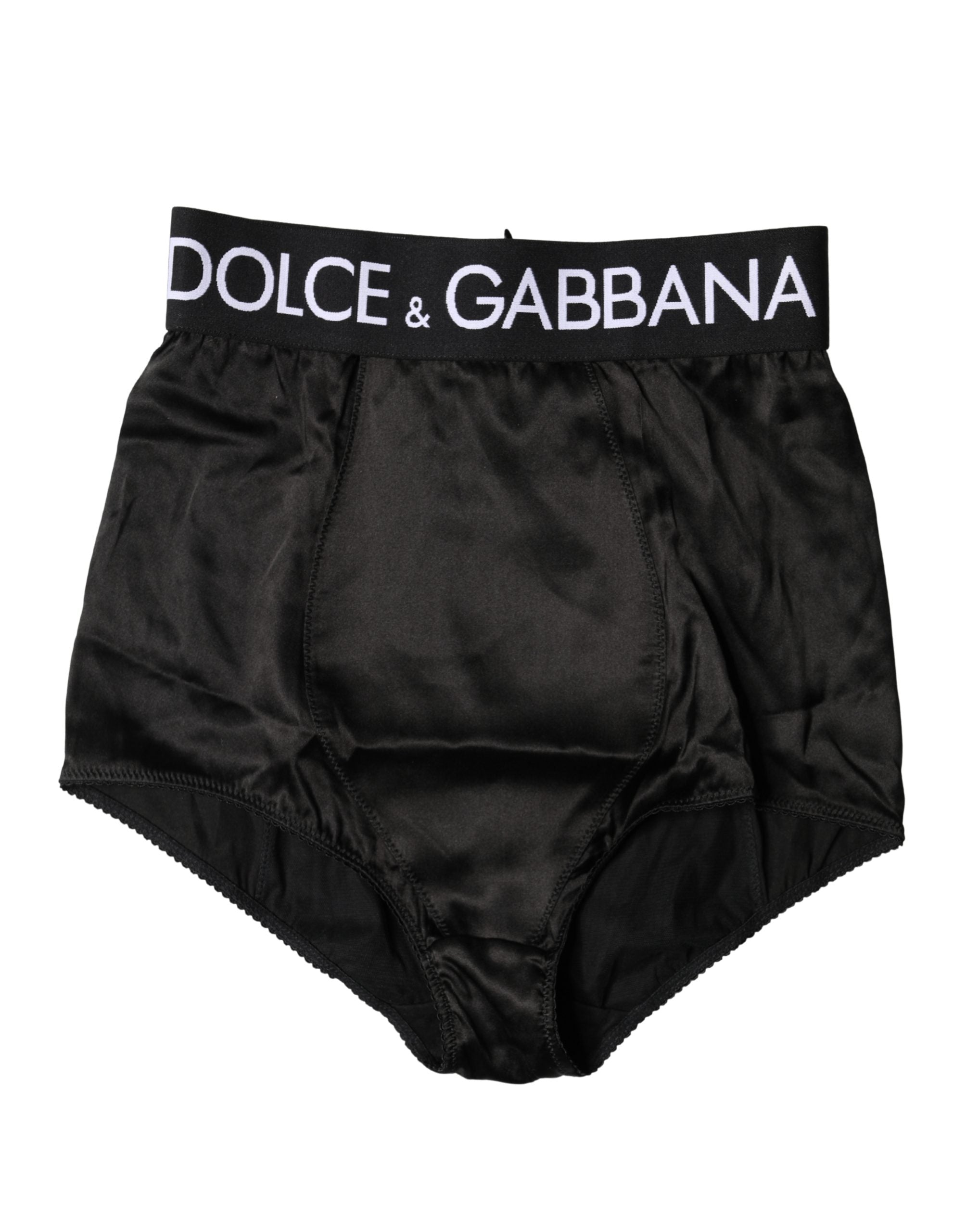 Culotte haute Dolce & Gabbana logo noire, gaine et taille haute, sous-vêtements élégants en tissu doux et ajusté.