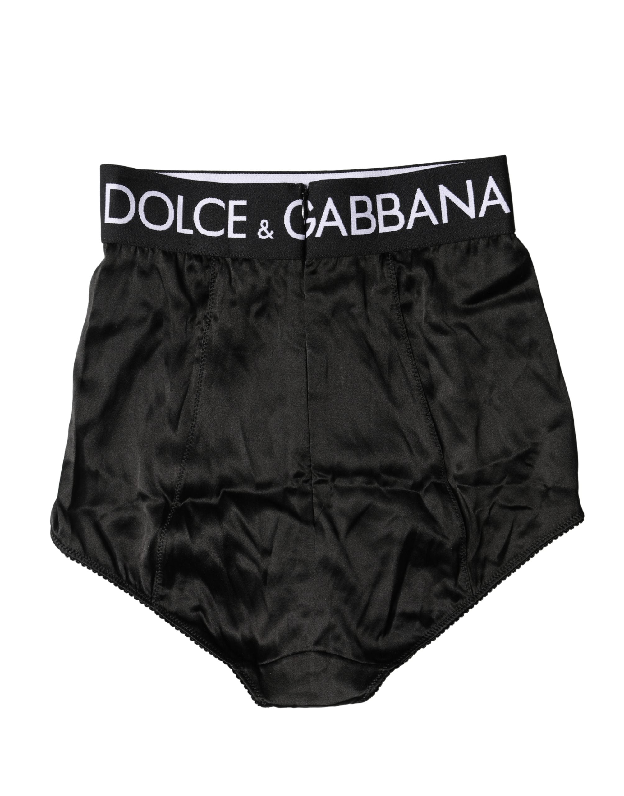 Culotte haute Dolce & Gabbana noire avec logo, sous-vêtements gainants et élégants, vue de face sur un fond neutre.